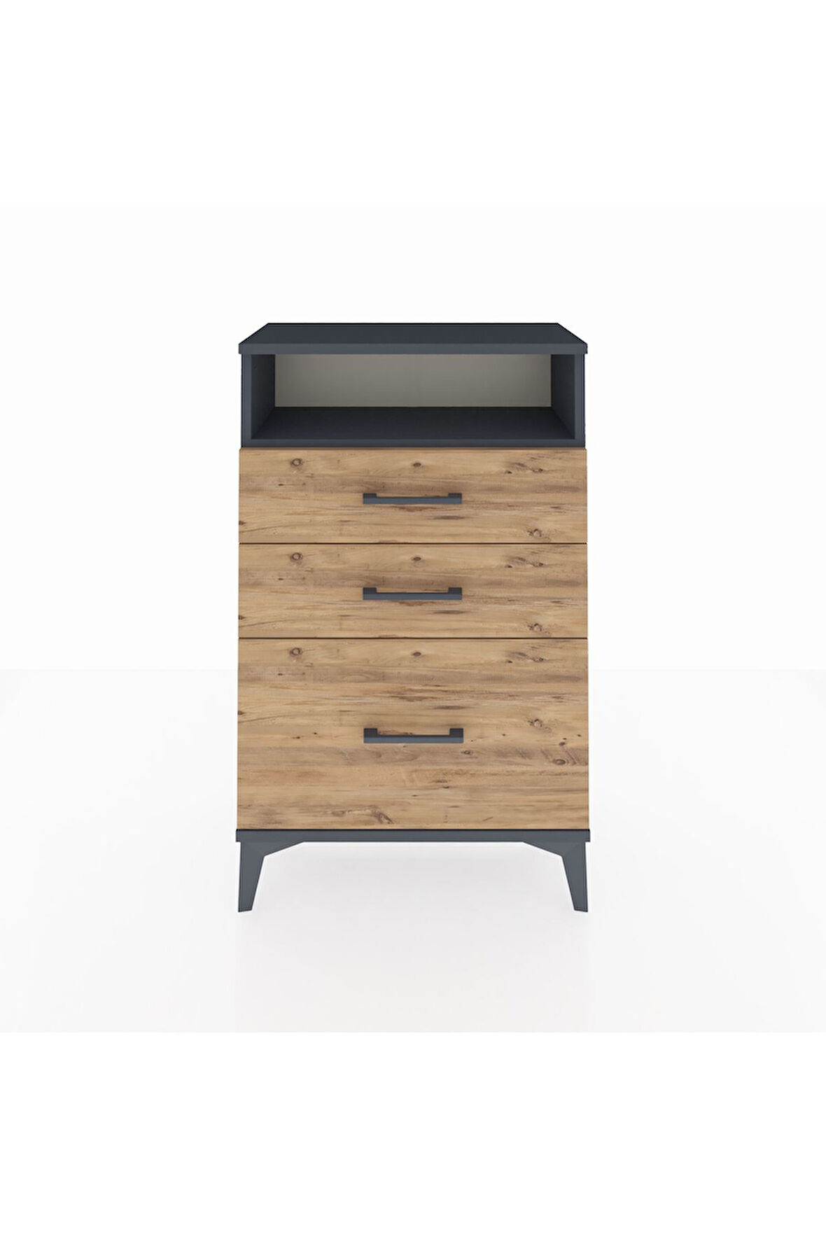 Arges Komodin Tek Raflı 3 Çekmeceli 60x30x96 Antrasit-Çam