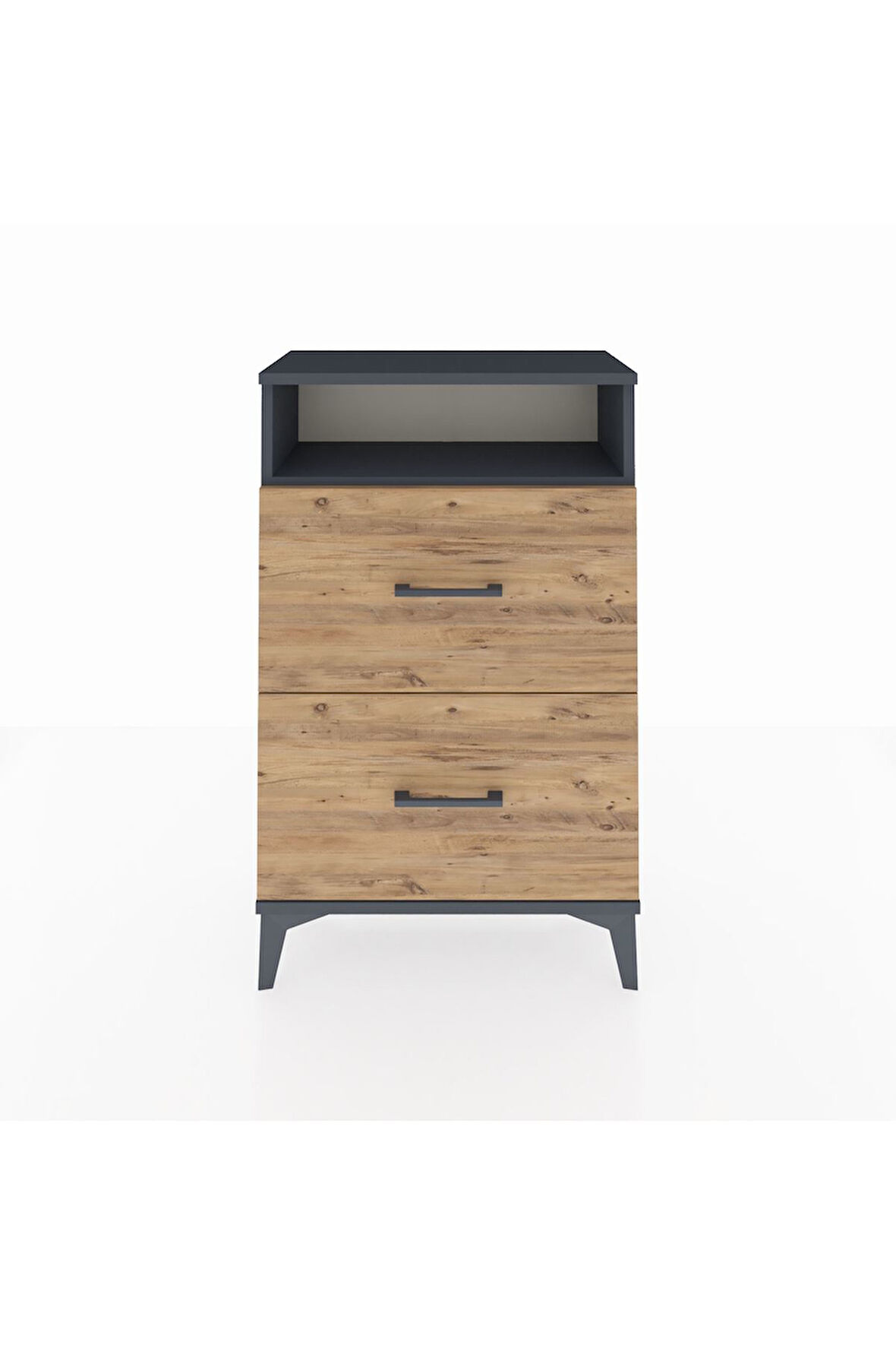 Arges Komodin Tek Raflı 2 Çekmeceli 60x30x96 Antrasit-Çam