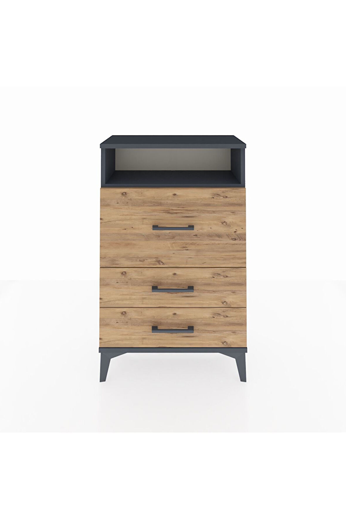 Arges Komodin Tek Raflı 3 Çekmeceli 60x30x96 Antrasit-Çam