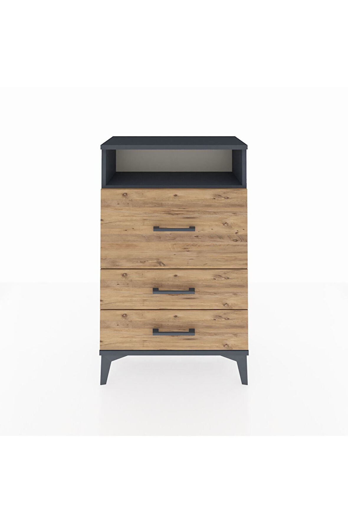 Arges Komodin Tek Raflı 3 Çekmeceli 60x30x96 Antrasit-Çam