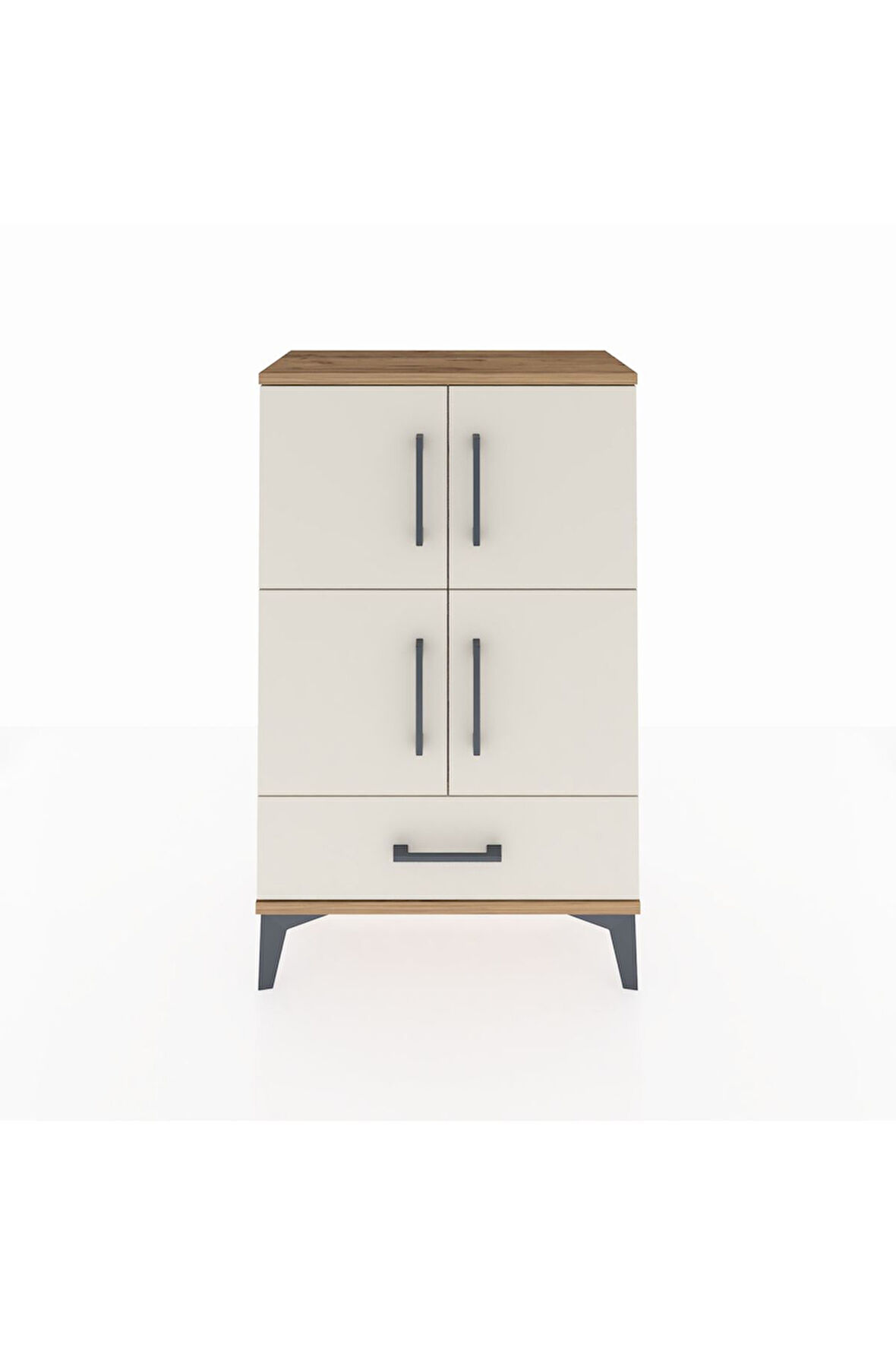 Arges Komodin 4 Raflı Tek Çekmeceli 4 Kapaklı 60x30x96 Çam-Aytaşı