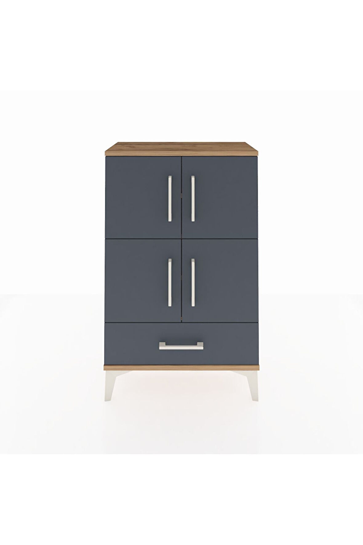 Arges Komodin 4 Raflı Tek Çekmeceli 4 Kapaklı 60x30x96 Çam-Antrasit