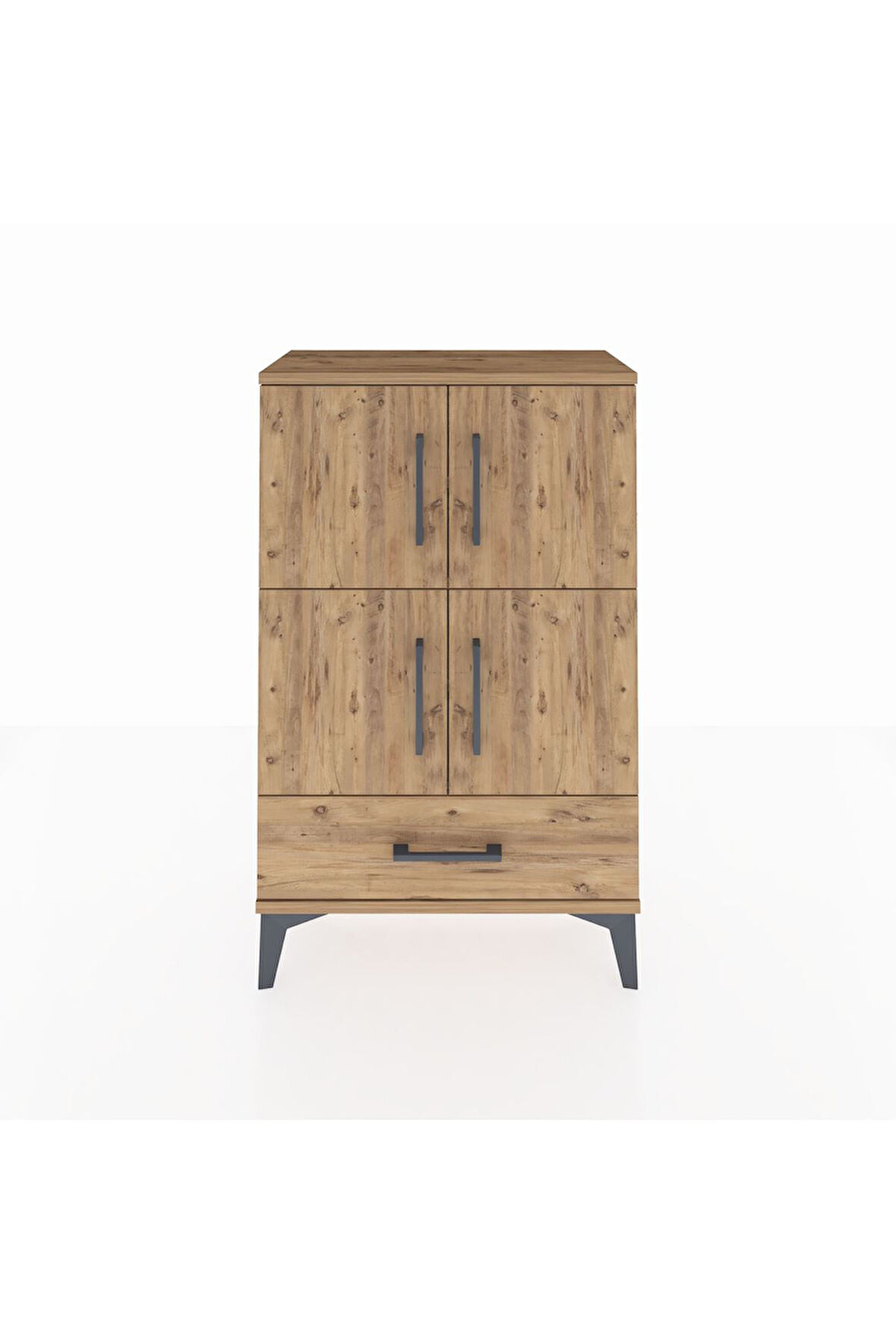 Arges Komodin 4 Raflı Tek Çekmeceli 4 Kapaklı 60x30x96 Çam-Çam