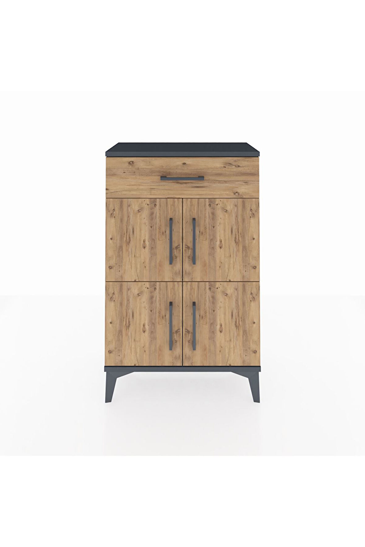 Arges Komodin Tek Raflı Tek Çekmeceli 4 Kapaklı 60x30x96 Antrasit-Çam