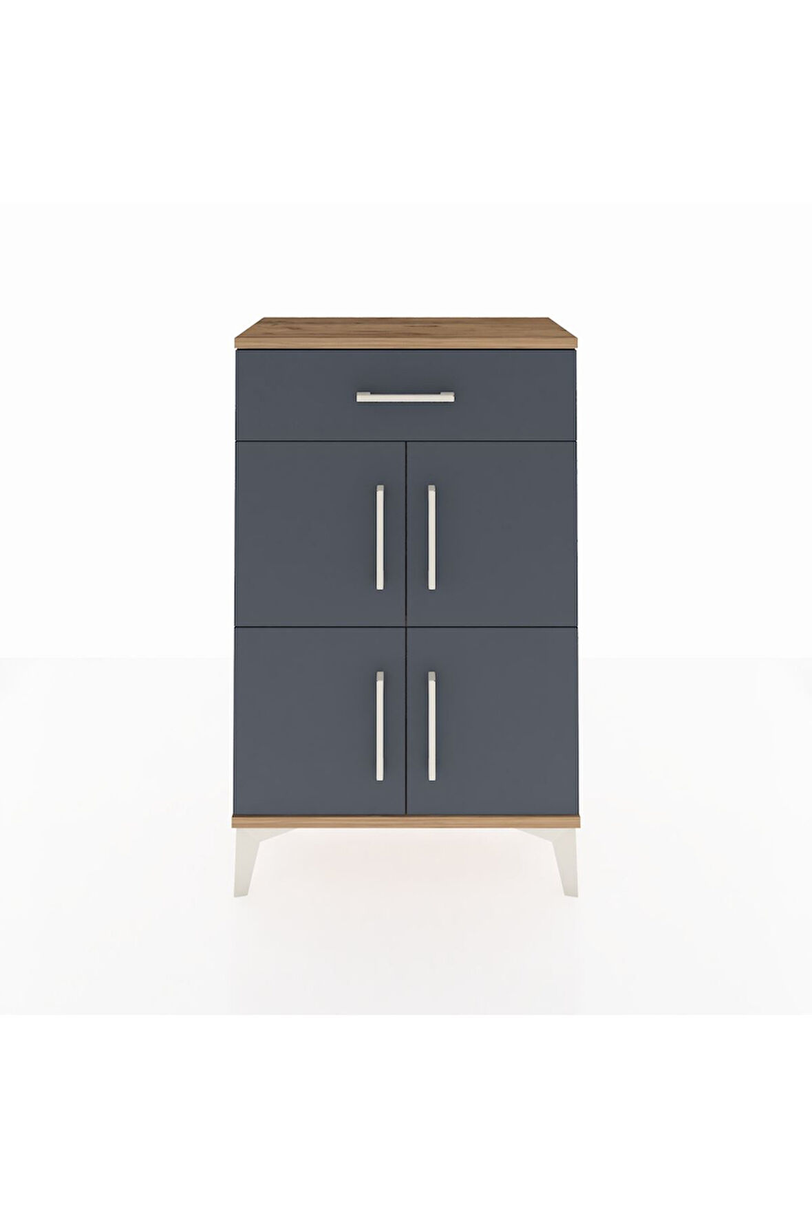 Arges Komodin Tek Raflı Tek Çekmeceli 4 Kapaklı 60x30x96 Çam-Antrasit