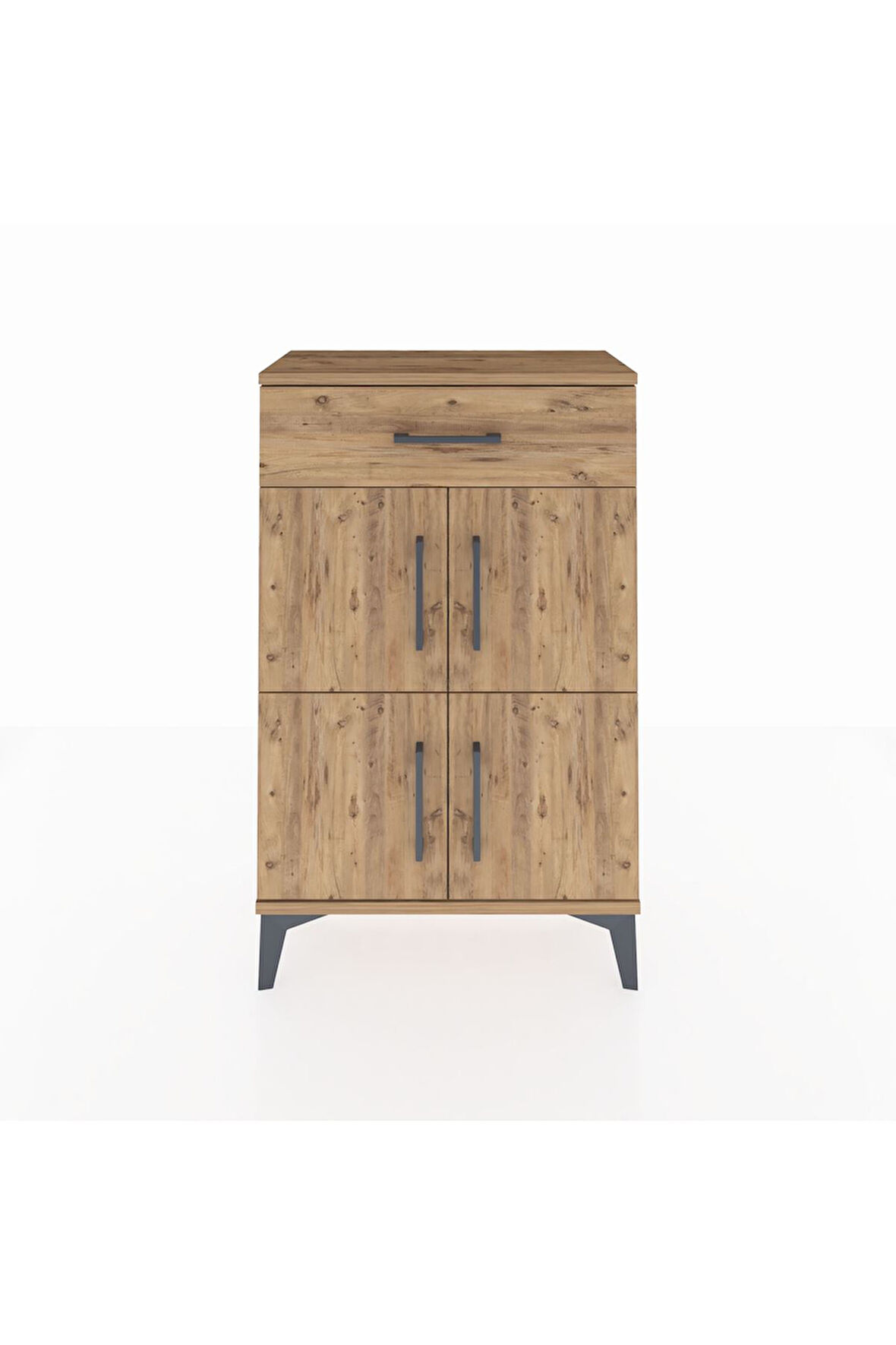 Arges Komodin Tek Raflı Tek Çekmeceli 4 Kapaklı 60x30x96 Çam-Çam