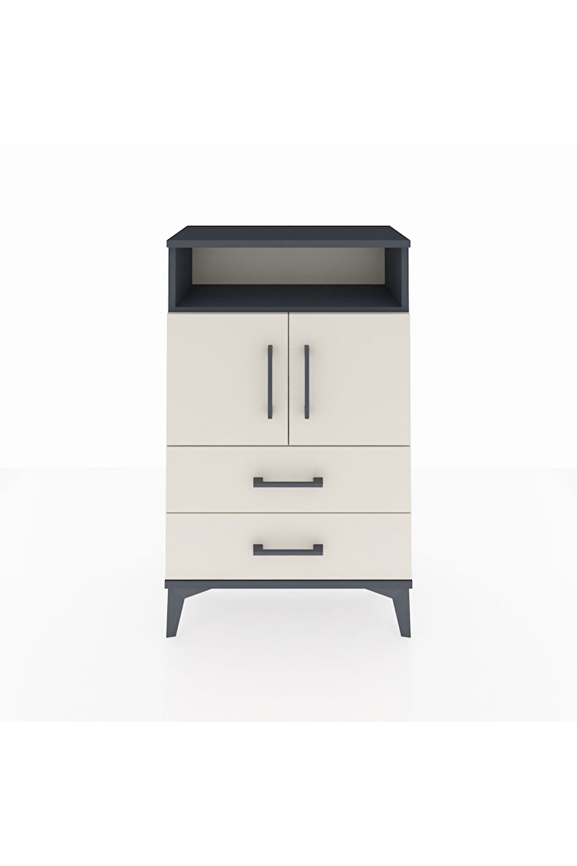 Arges Komodin 2 Raflı 2 Çekmeceli 2 Kapaklı 60x30x96 Antrasit-Aytaşı