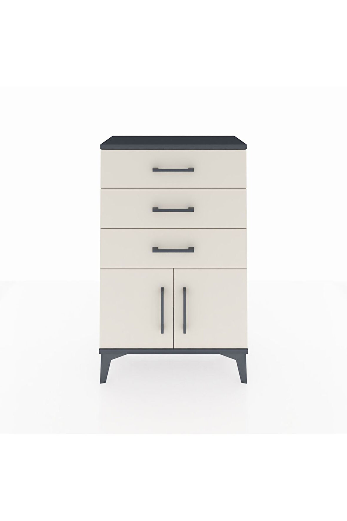 Arges Komodin 3 Çekmeceli 2 Kapaklı 60x30x96 Antrasit-Aytaşı