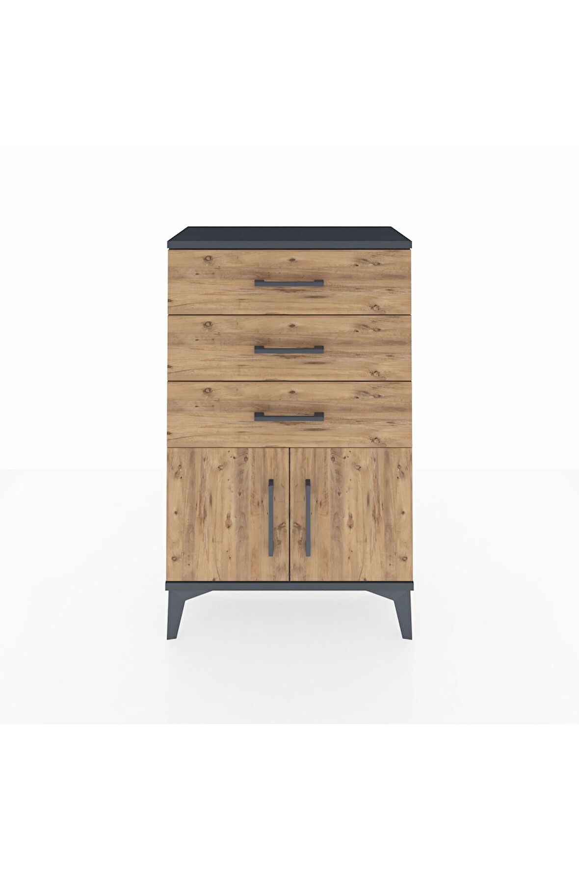 Arges Komodin 3 Çekmeceli 2 Kapaklı 60x30x96 Antrasit-Çam