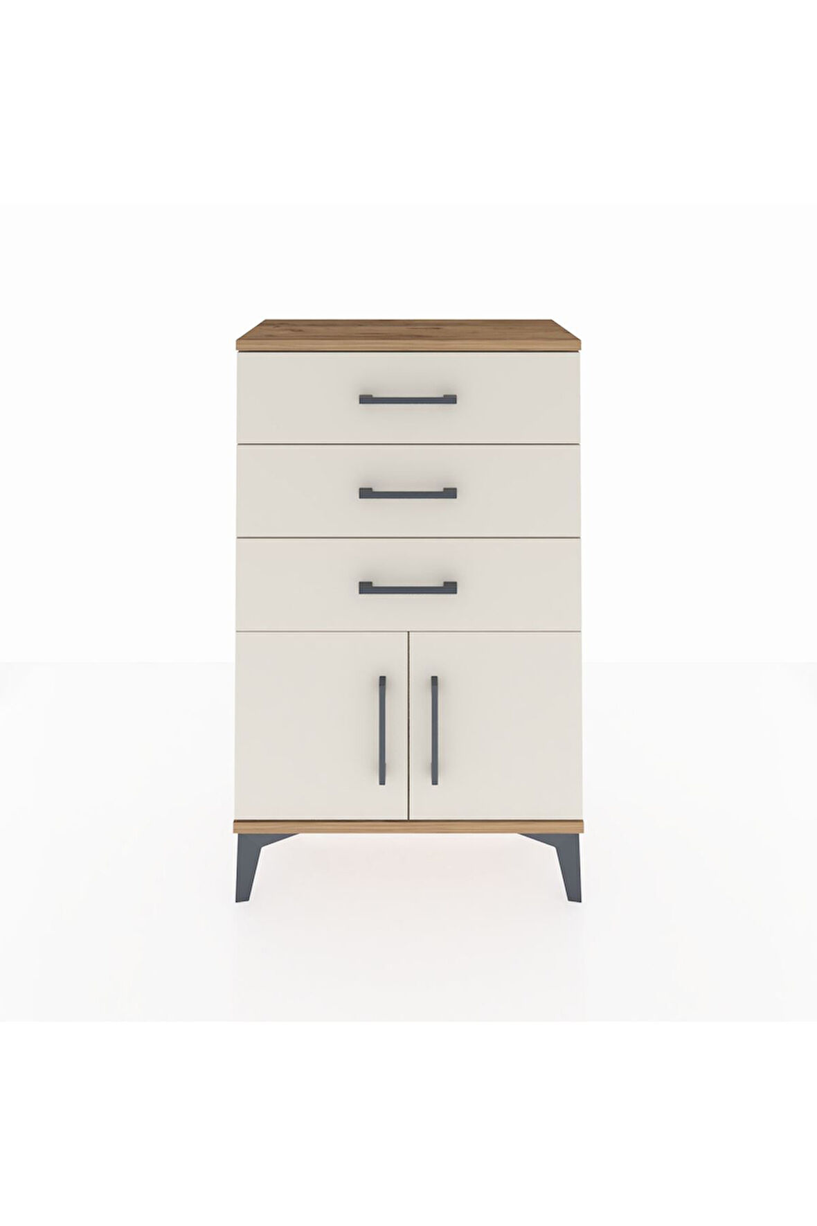 Arges Komodin 3 Çekmeceli 2 Kapaklı 60x30x96 Çam-Aytaşı