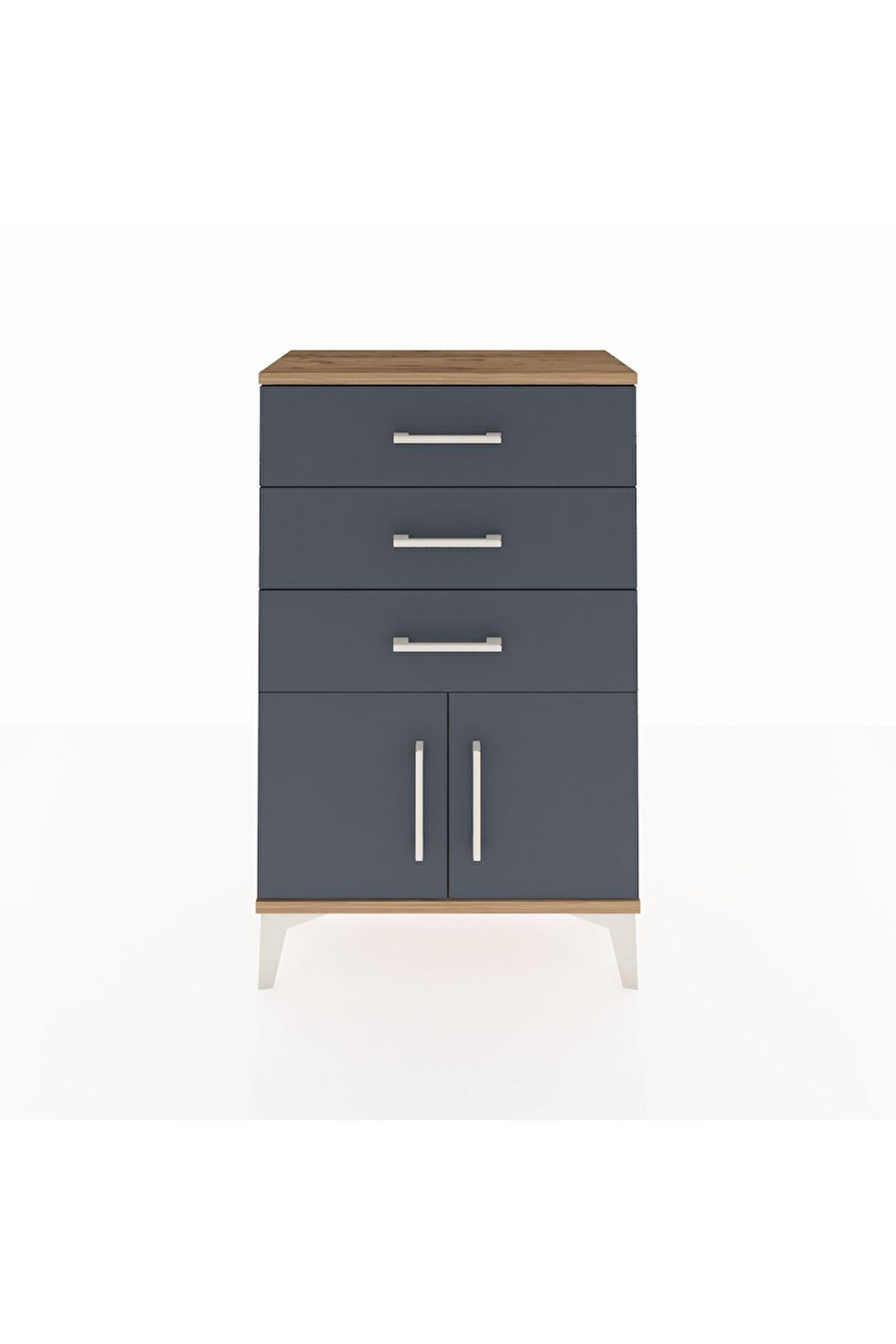 Arges Komodin 3 Çekmeceli 2 Kapaklı 60x30x96 Çam-Antrasit