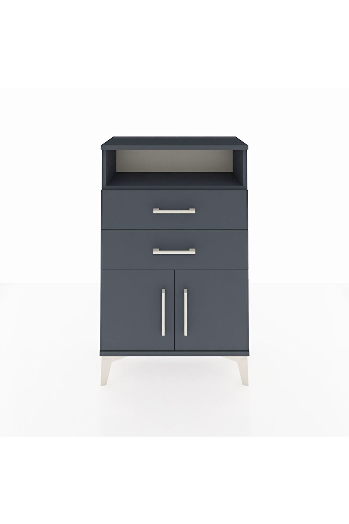 Arges Komodin Tek Raflı 2 Çekmeceli 2 Kapaklı 60x30x96 Antrasit-Antrasit