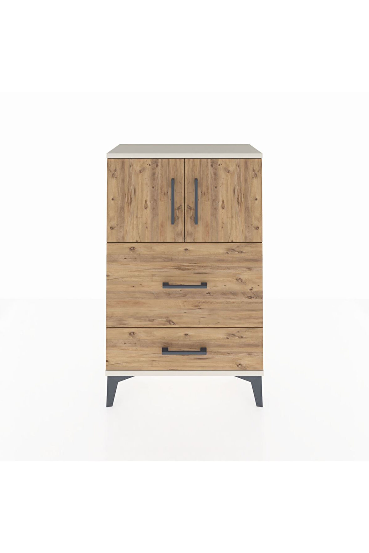 Arges Komodin Tek Raflı 2 Çekmeceli 2 Kapaklı 60x30x96 Aytaşı-Çam