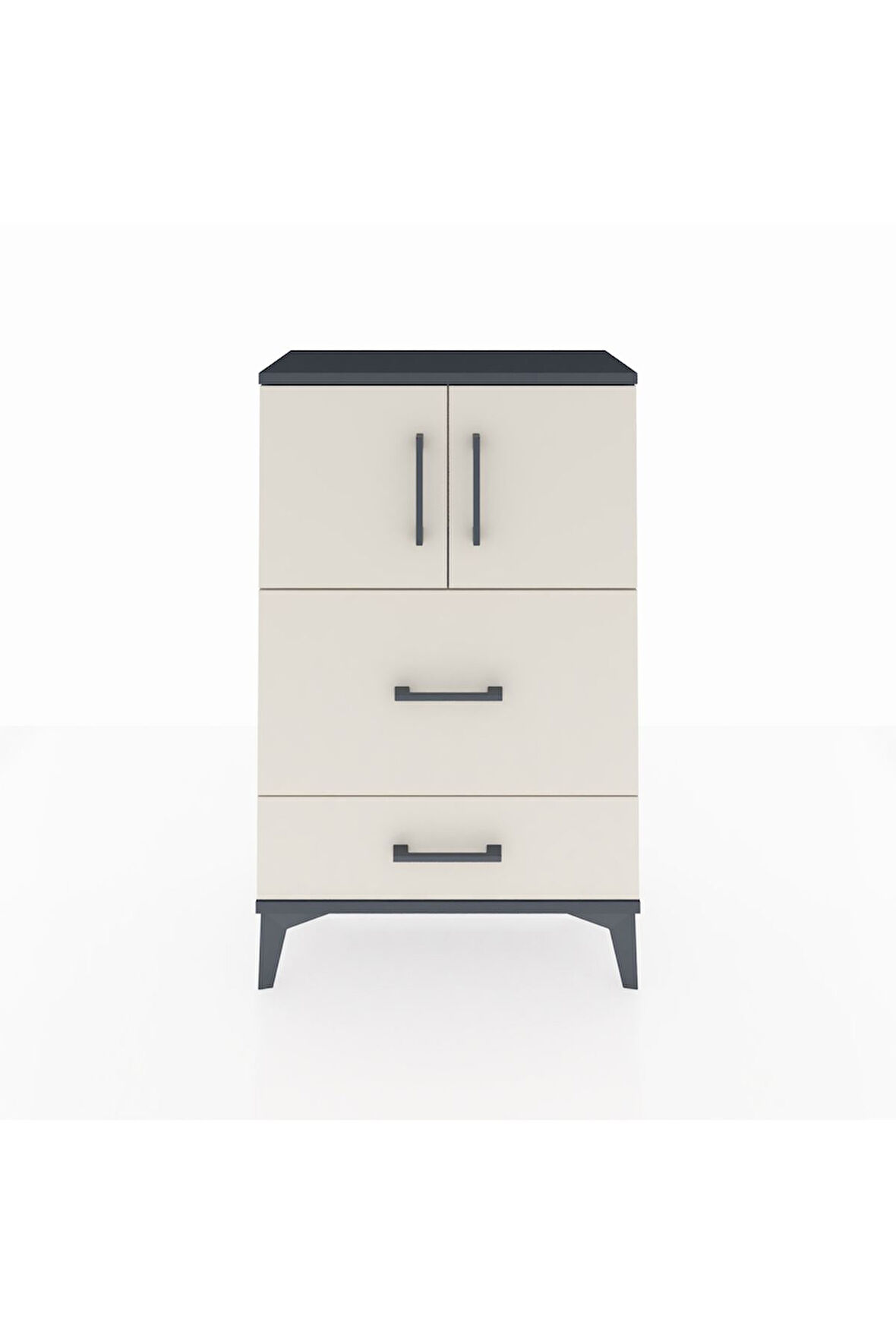 Arges Komodin Tek Raflı 2 Çekmeceli 2 Kapaklı 60x30x96 Antrasit-Aytaşı