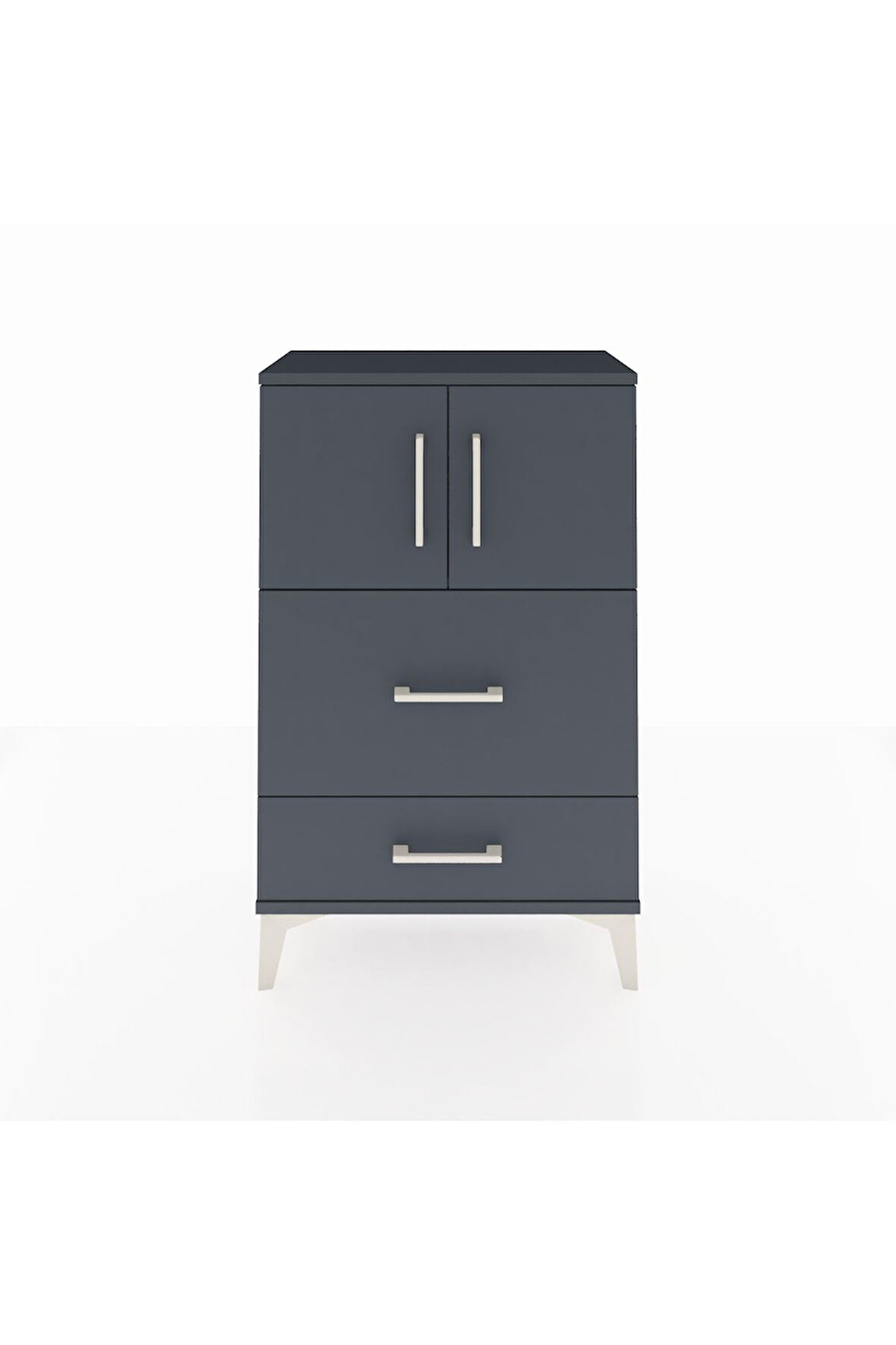 Arges Komodin Tek Raflı 2 Çekmeceli 2 Kapaklı 60x30x96 Antrasit-Antrasit