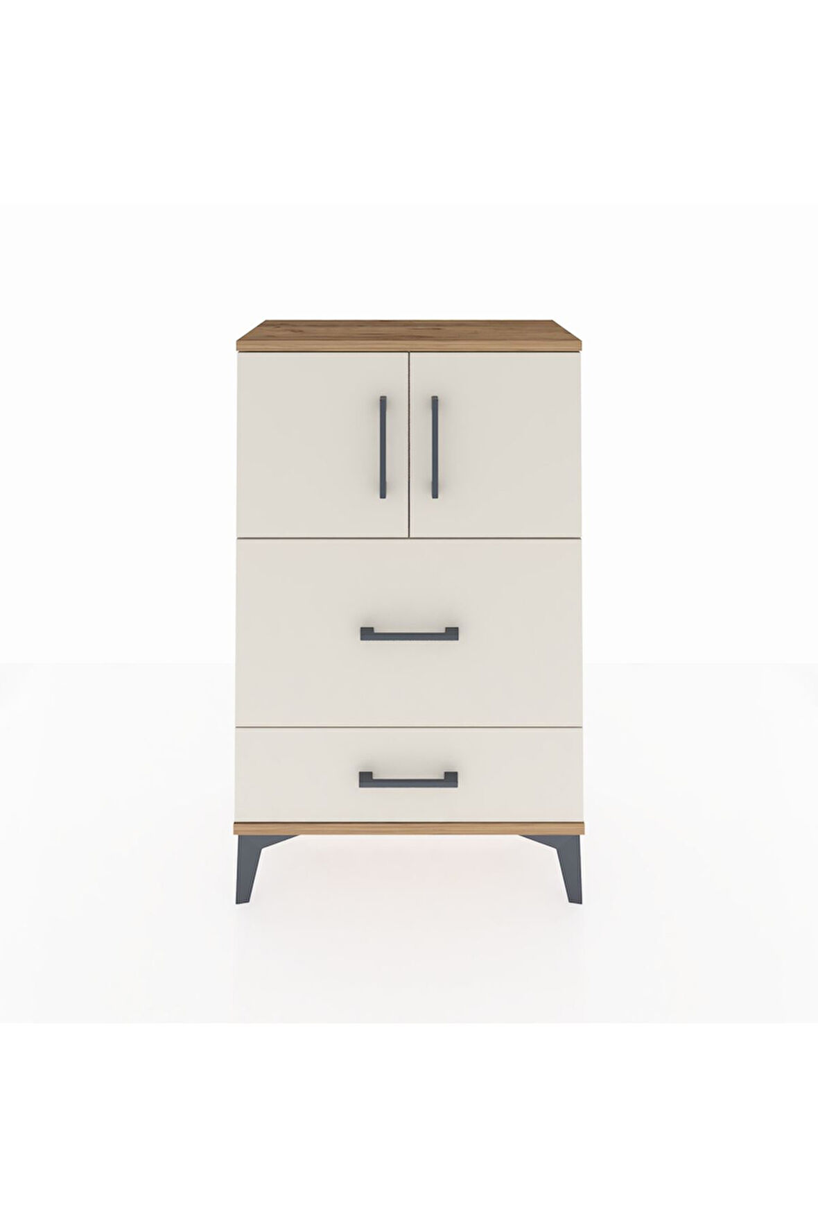 Arges Komodin Tek Raflı 2 Çekmeceli 2 Kapaklı 60x30x96 Çam-Aytaşı