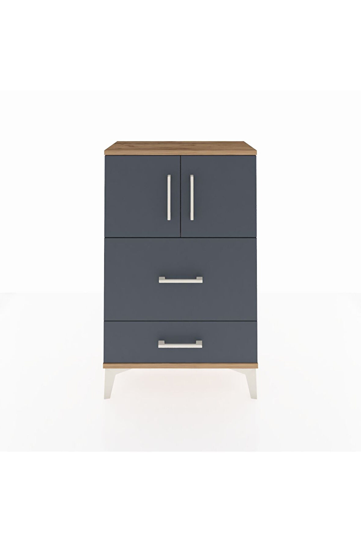 Arges Komodin Tek Raflı 2 Çekmeceli 2 Kapaklı 60x30x96 Çam-Antrasit