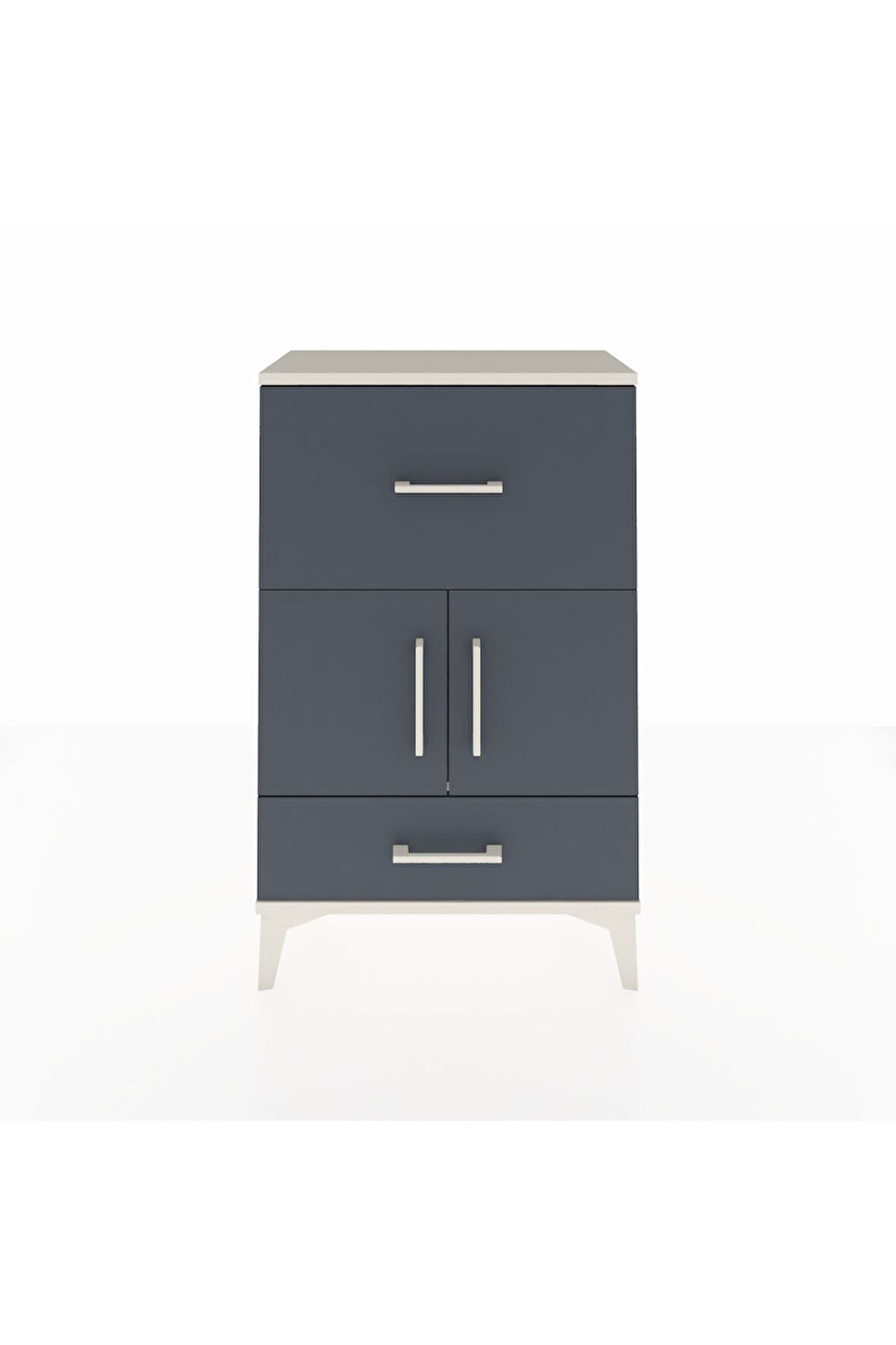 Arges Komodin Tek Raflı 2 Çekmeceli 2 Kapaklı 60x30x96 Aytaşı-Antrasit