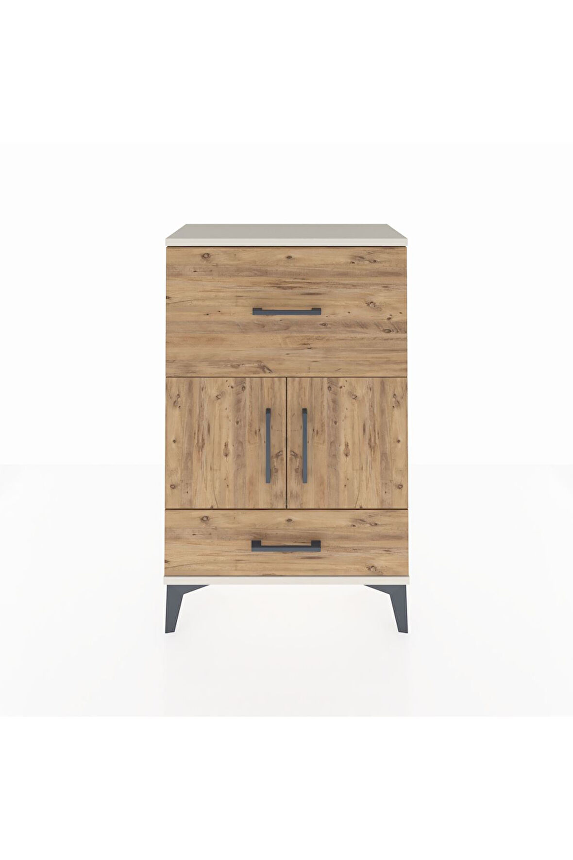 Arges Komodin Tek Raflı 2 Çekmeceli 2 Kapaklı 60x30x96 Aytaşı-Çam