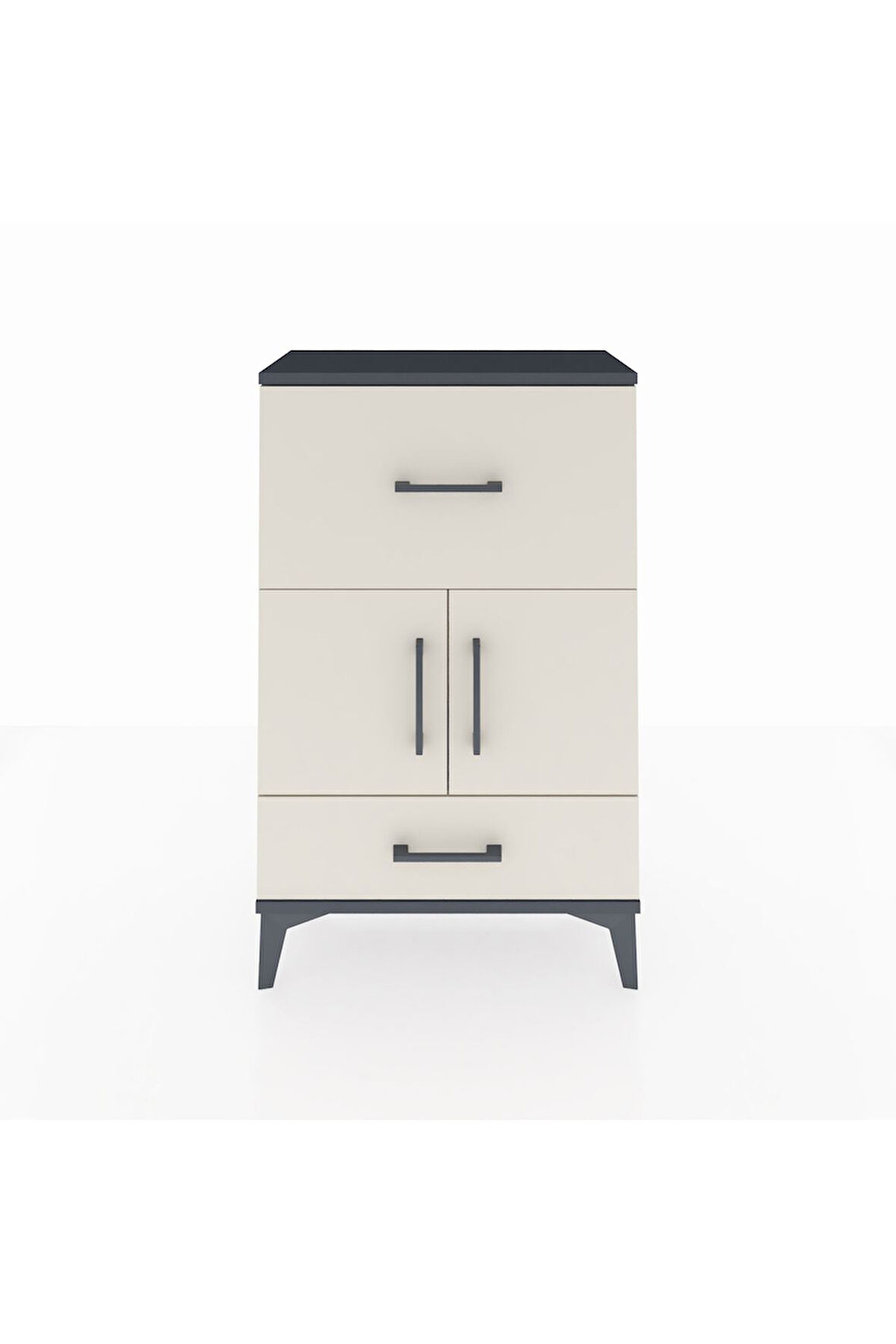 Arges Komodin Tek Raflı 2 Çekmeceli 2 Kapaklı 60x30x96 Antrasit-Aytaşı