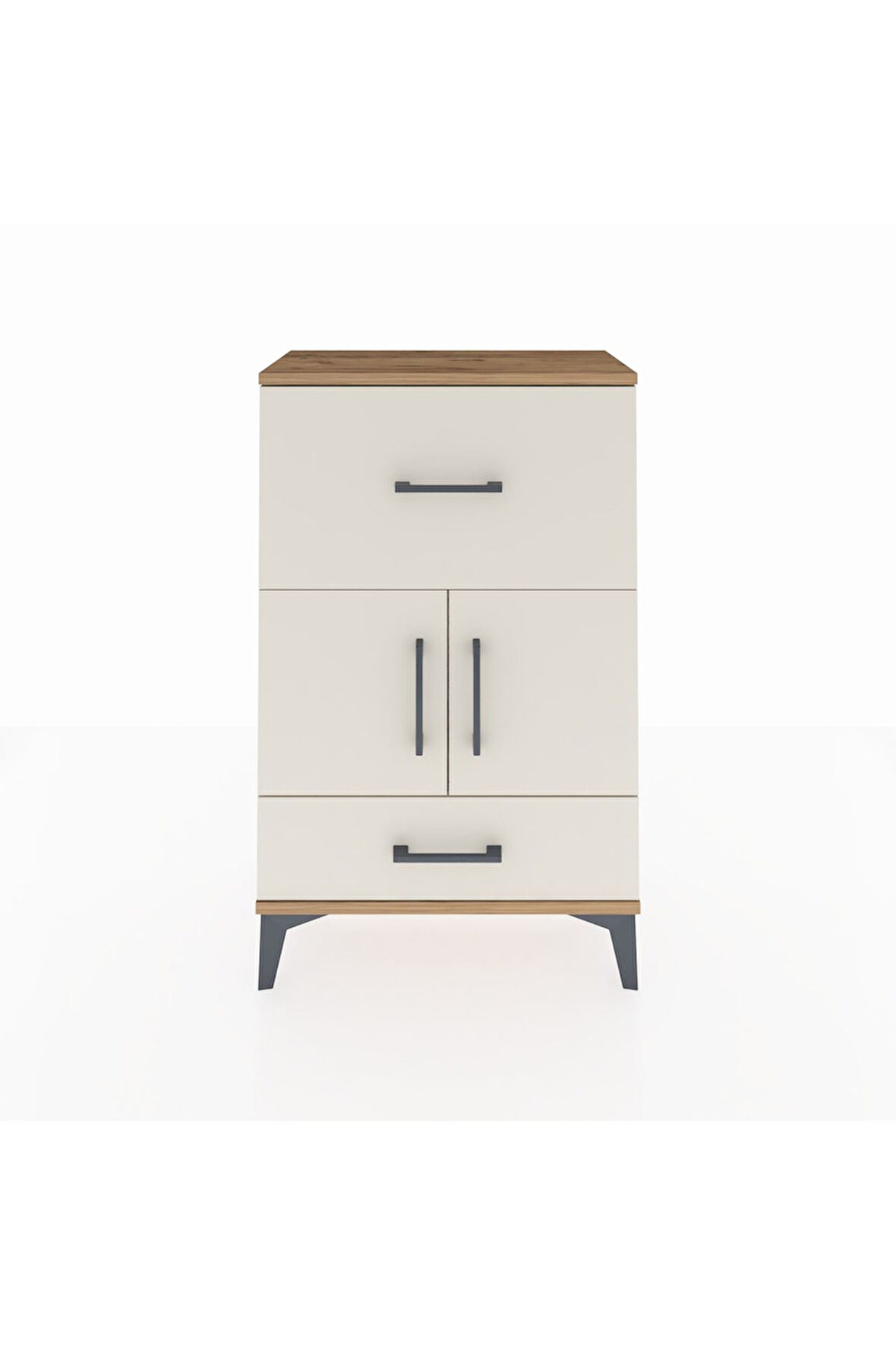 Arges Komodin Tek Raflı 2 Çekmeceli 2 Kapaklı 60x30x96 Çam-Aytaşı