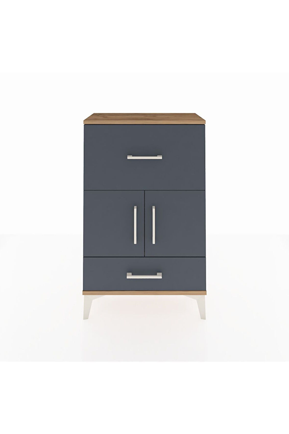 Arges Komodin Tek Raflı 2 Çekmeceli 2 Kapaklı 60x30x96 Çam-Antrasit