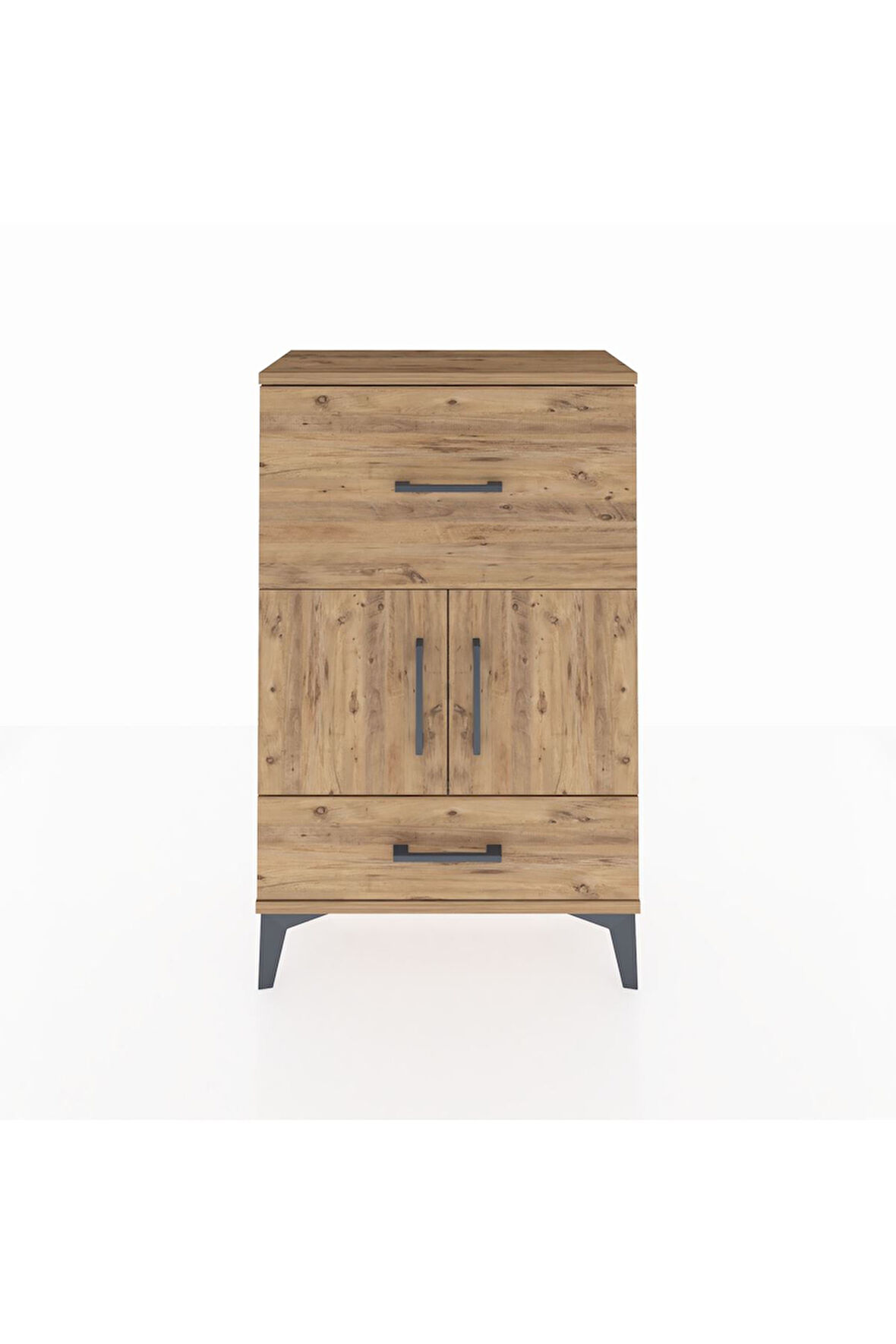 Arges Komodin Tek Raflı 2 Çekmeceli 2 Kapaklı 60x30x96 Çam-Çam