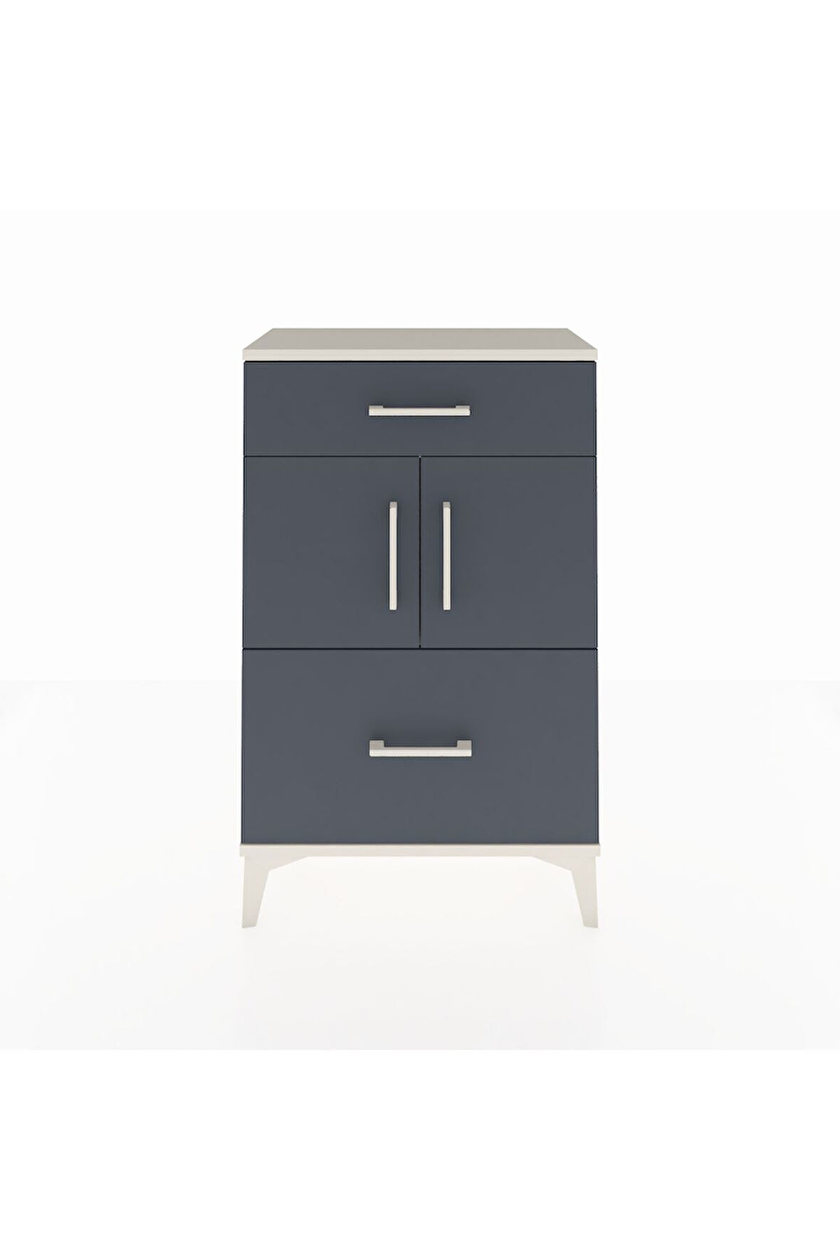 Arges Komodin Tek Raflı 2 Çekmeceli 2 Kapaklı 60x30x96 Aytaşı-Antrasit