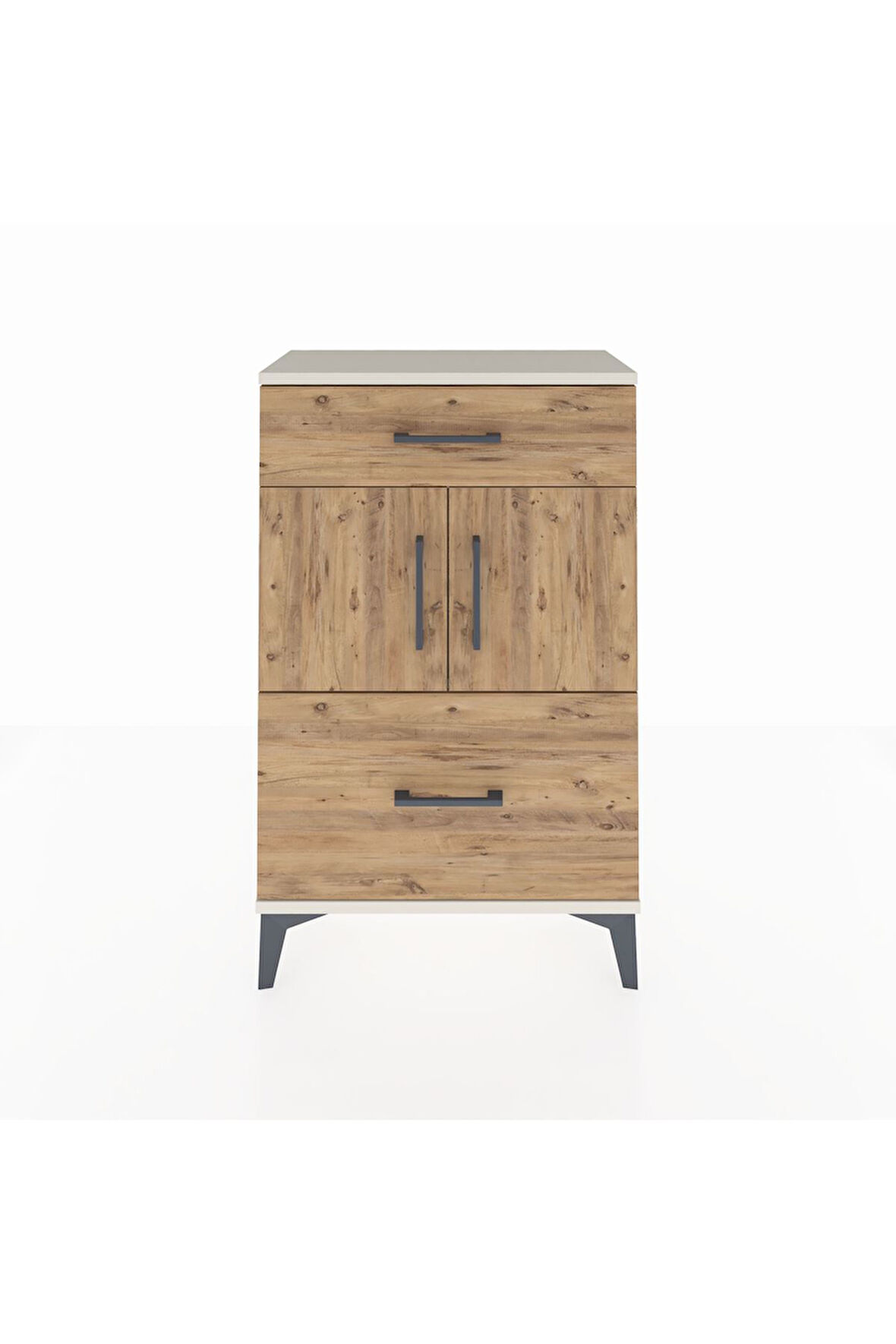 Arges Komodin Tek Raflı 2 Çekmeceli 2 Kapaklı 60x30x96 Aytaşı-Çam