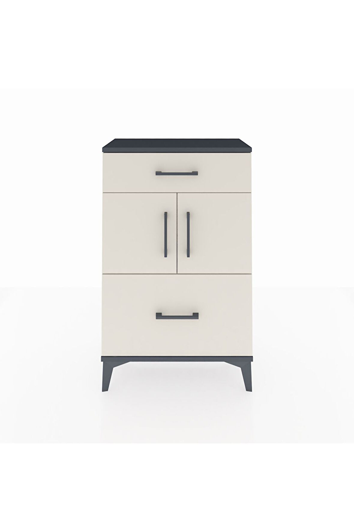 Arges Komodin Tek Raflı 2 Çekmeceli 2 Kapaklı 60x30x96 Antrasit-Aytaşı