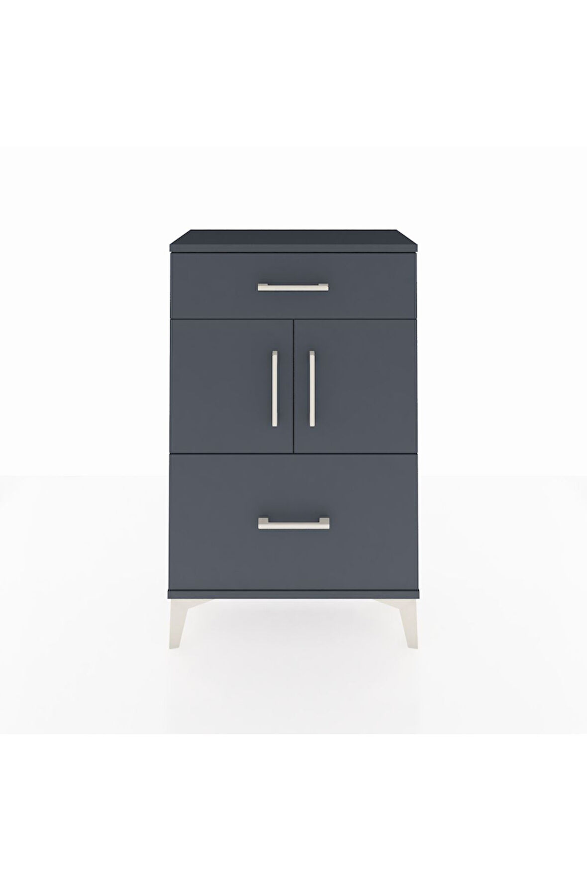 Arges Komodin Tek Raflı 2 Çekmeceli 2 Kapaklı 60x30x96 Antrasit-Antrasit