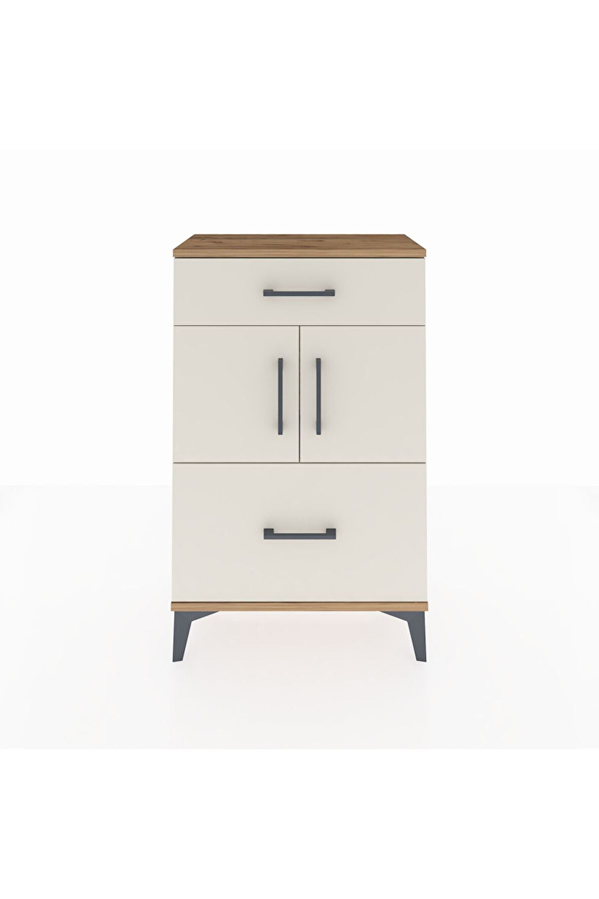 Arges Komodin Tek Raflı 2 Çekmeceli 2 Kapaklı 60x30x96 Çam-Aytaşı