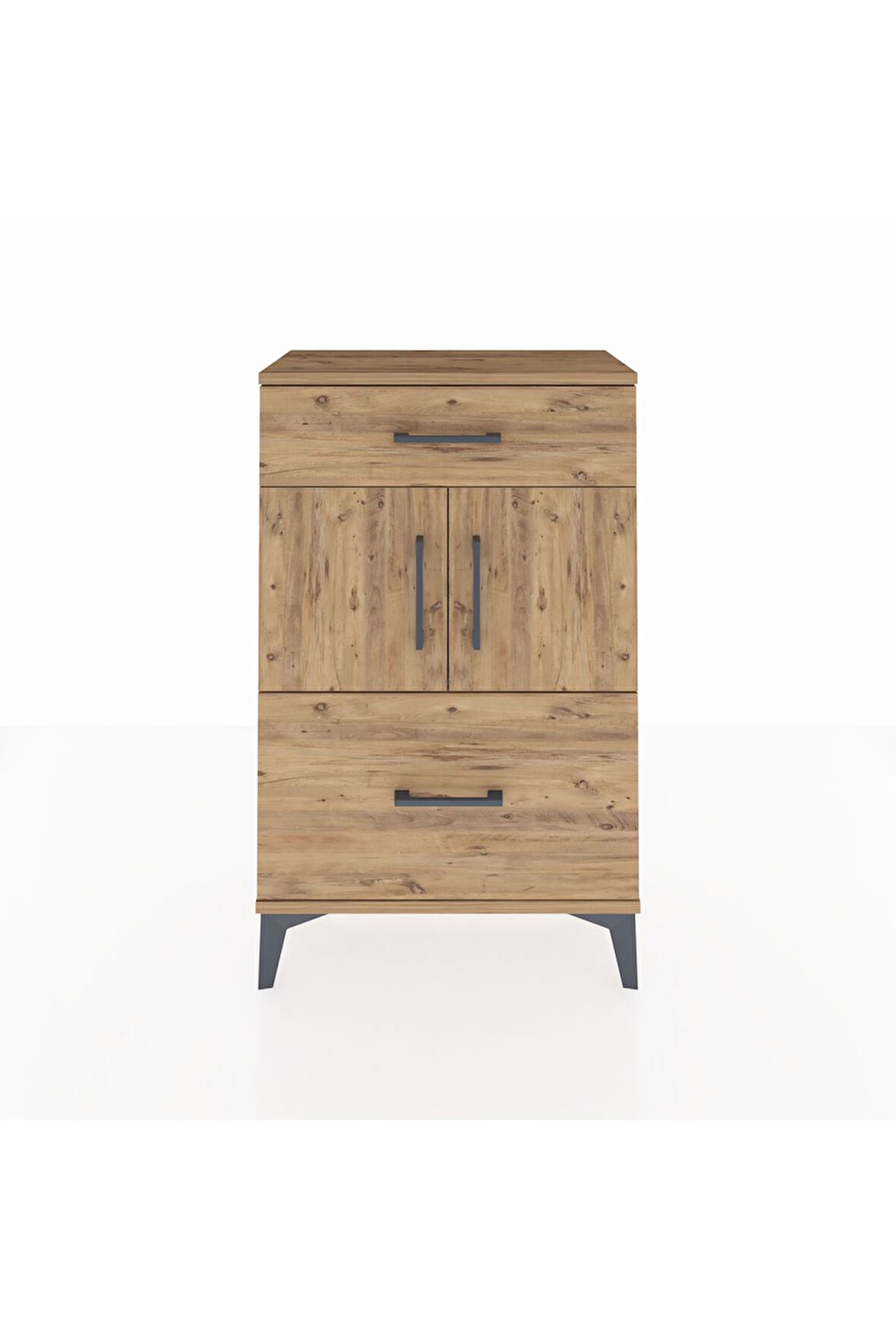 Arges Komodin Tek Raflı 2 Çekmeceli 2 Kapaklı 60x30x96 Çam-Çam