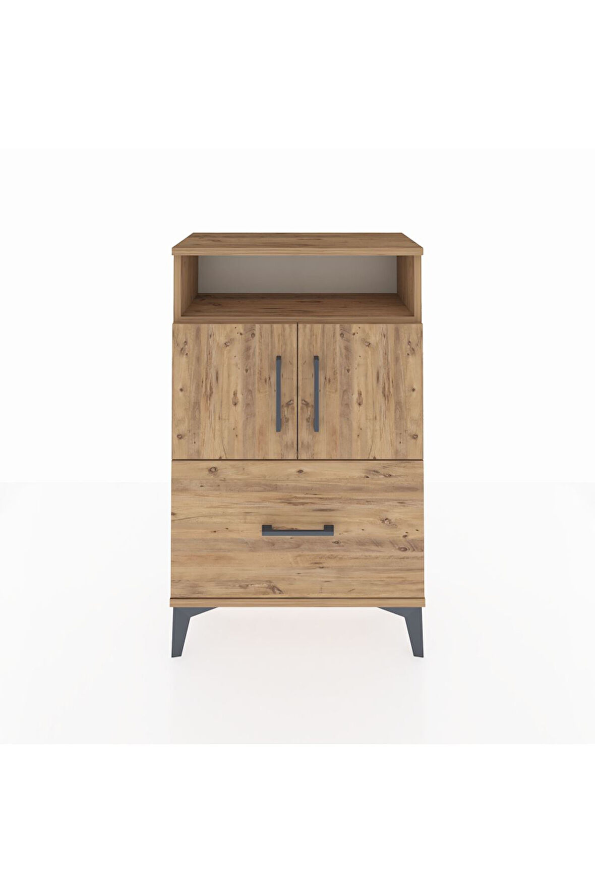 Arges Komodin 2 Raflı Tek Çekmeceli 2 Kapaklı 60x30x96 Çam-Çam