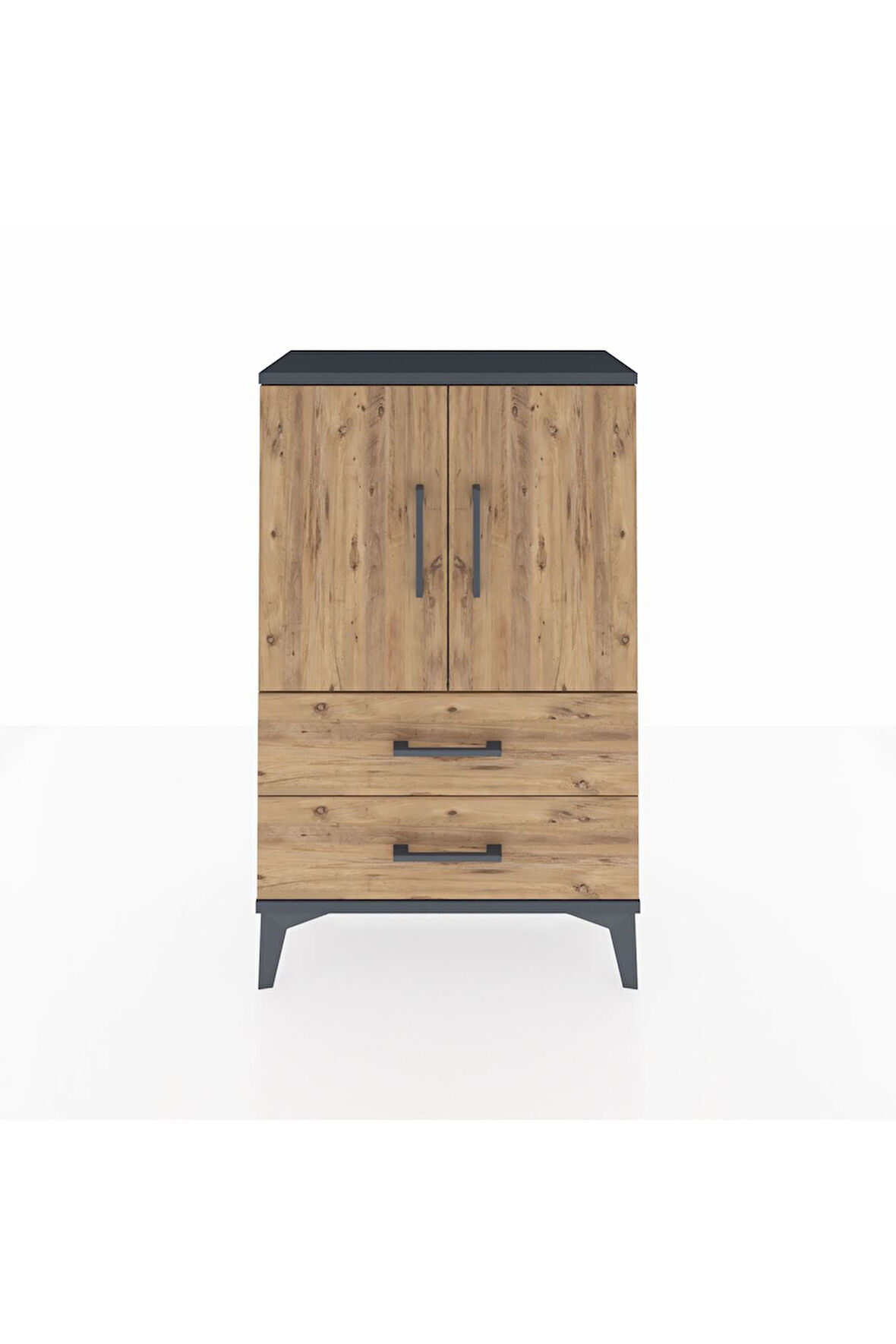 Arges Komodin 2 Raflı 2 Çekmeceli 2 Kapaklı 60x30x96 Antrasit-Çam