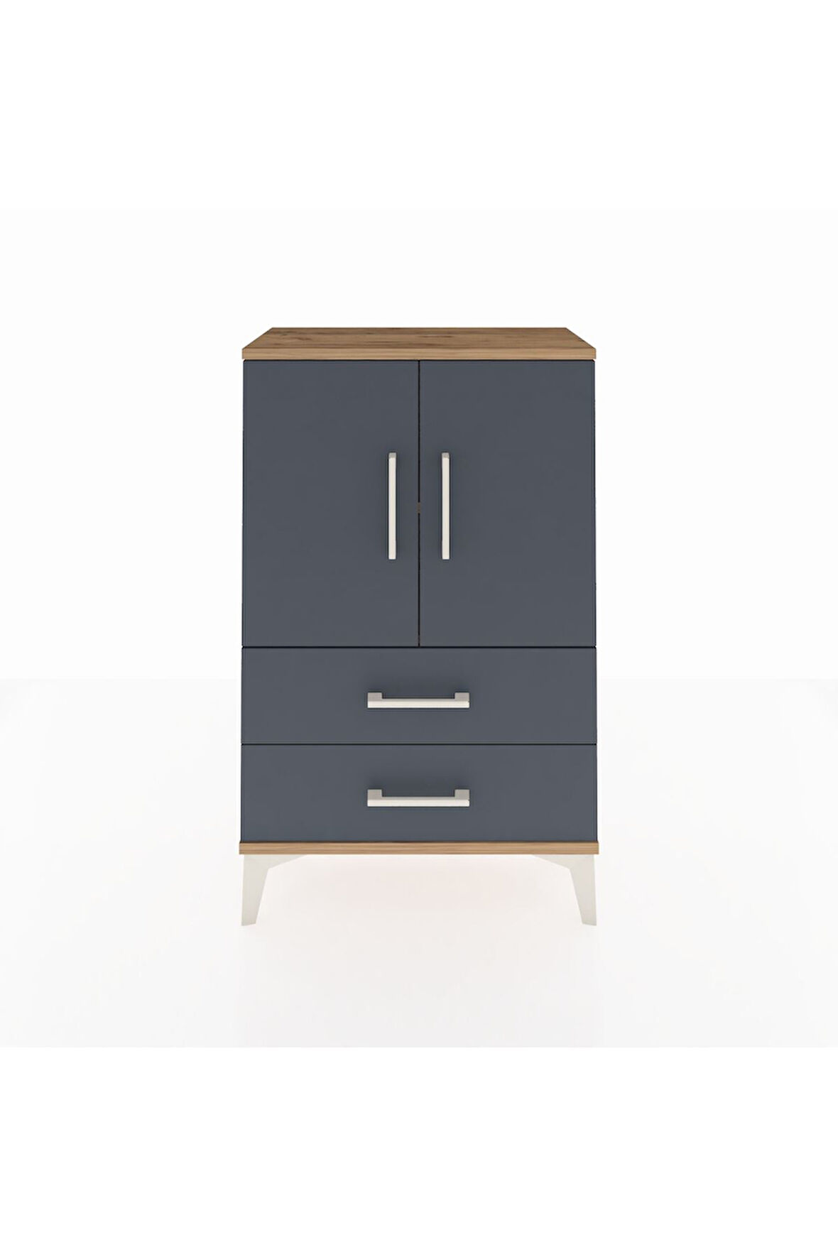 Arges Komodin 2 Raflı 2 Çekmeceli 2 Kapaklı 60x30x96 Çam-Antrasit