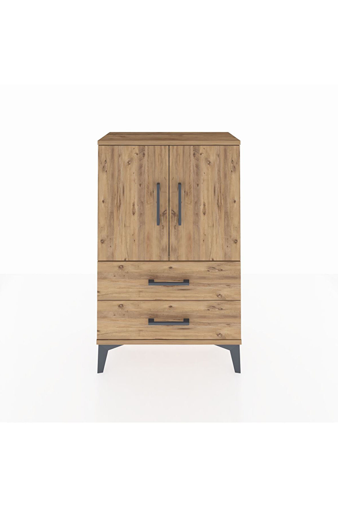 Arges Komodin 2 Raflı 2 Çekmeceli 2 Kapaklı 60x30x96 Çam-Çam