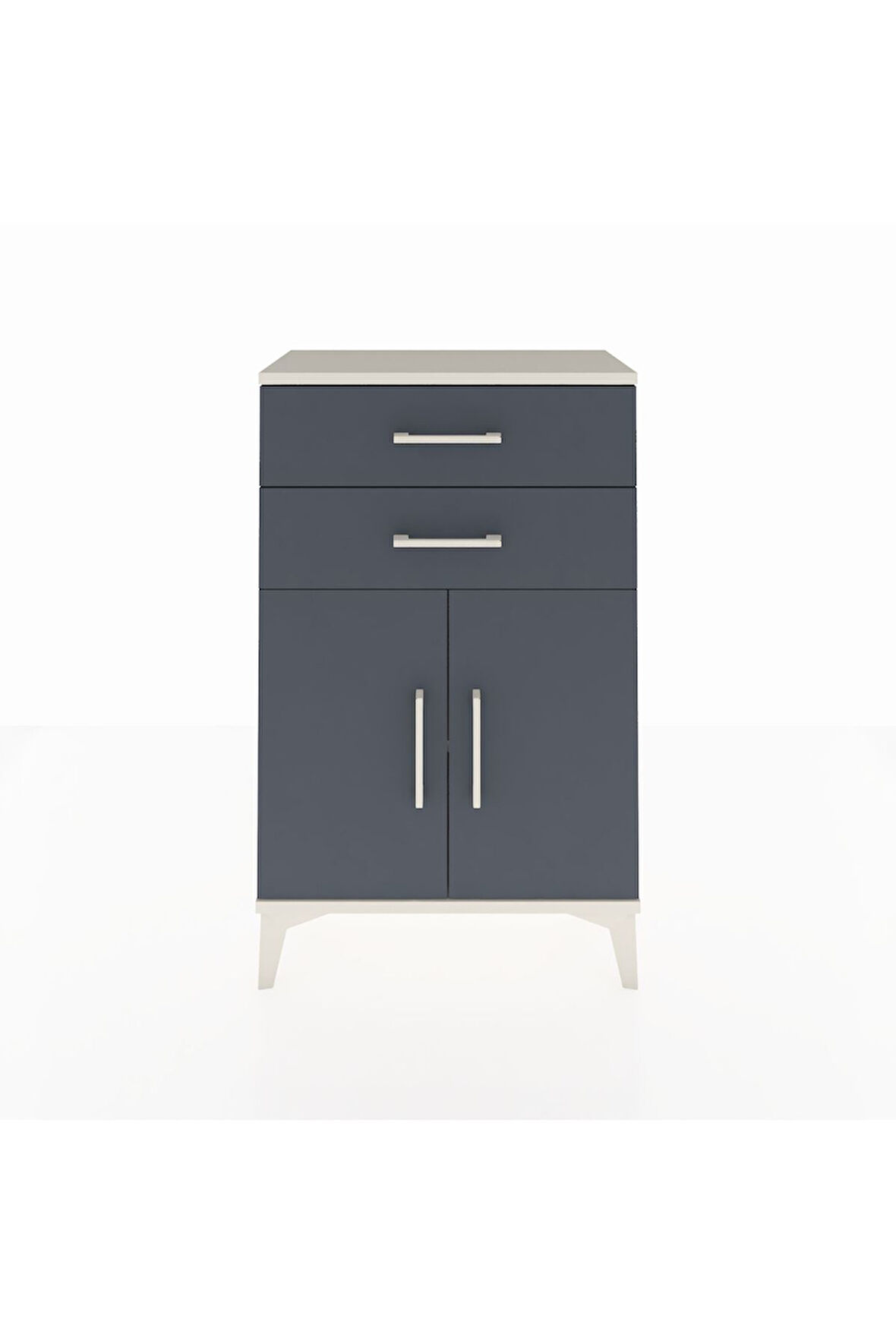 Arges Komodin Tek Raflı 2 Çekmeceli 2 Kapaklı 60x30x96 Aytaşı-Antrasit