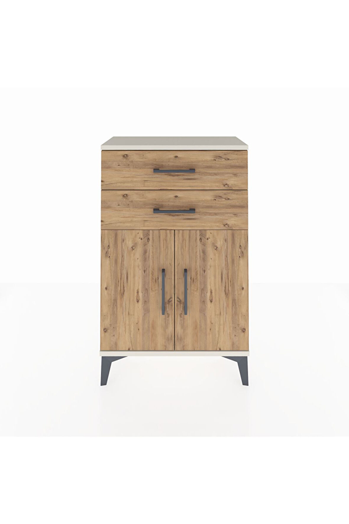 Arges Komodin Tek Raflı 2 Çekmeceli 2 Kapaklı 60x30x96 Aytaşı-Çam