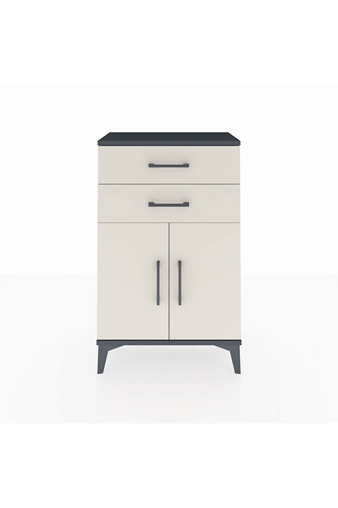 Arges Komodin Tek Raflı 2 Çekmeceli 2 Kapaklı 60x30x96 Antrasit-Aytaşı