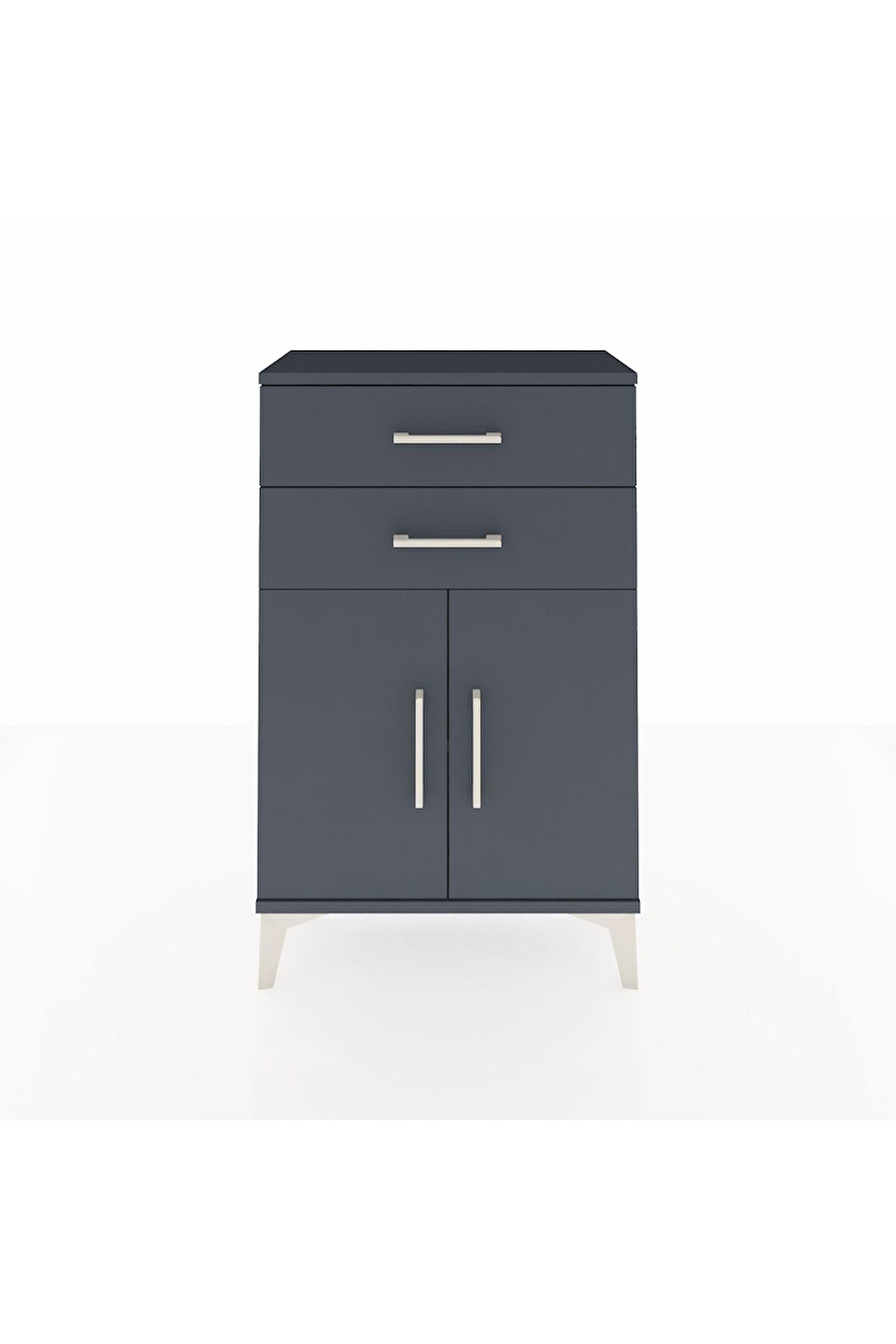 Arges Komodin Tek Raflı 2 Çekmeceli 2 Kapaklı 60x30x96 Antrasit-Antrasit