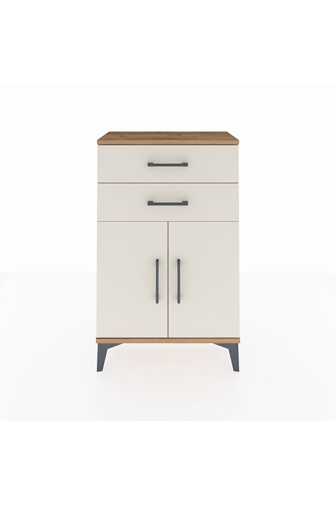 Arges Komodin Tek Raflı 2 Çekmeceli 2 Kapaklı 60x30x96 Çam-Aytaşı