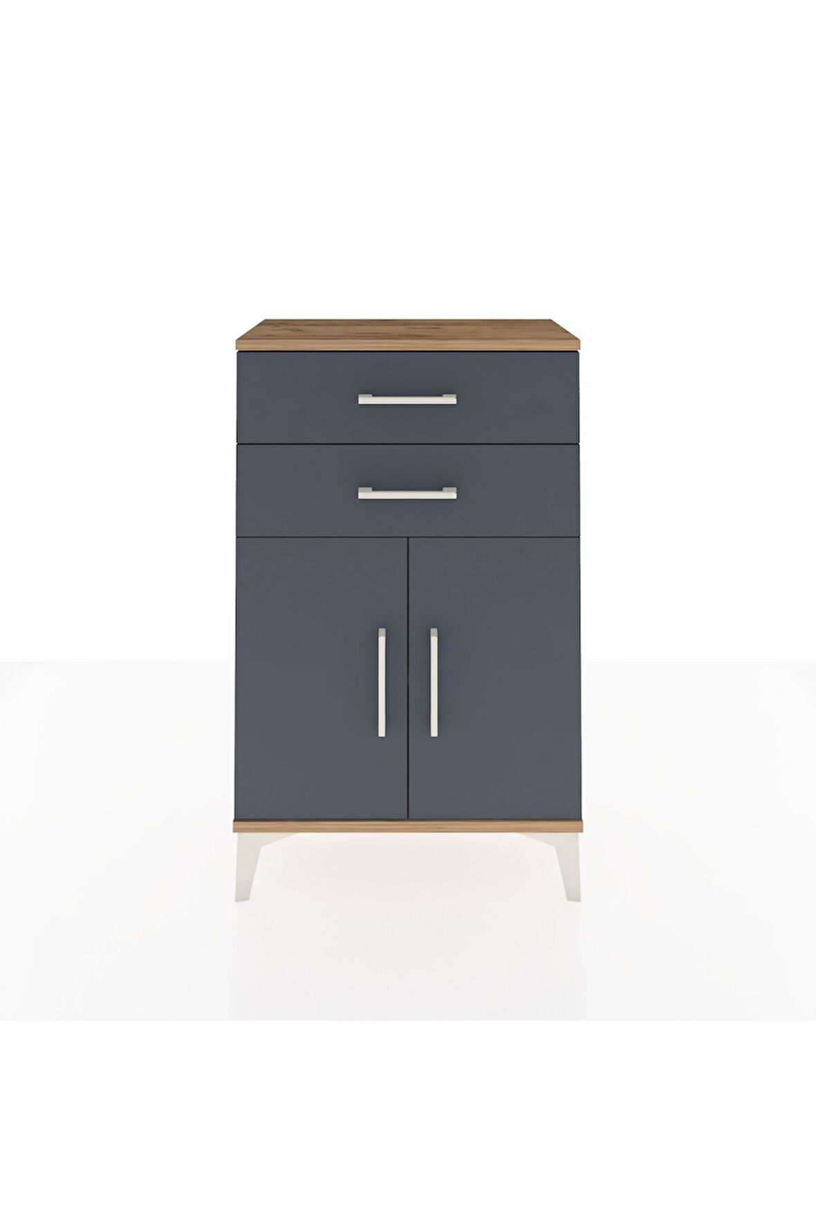 Arges Komodin Tek Raflı 2 Çekmeceli 2 Kapaklı 60x30x96 Çam-Antrasit