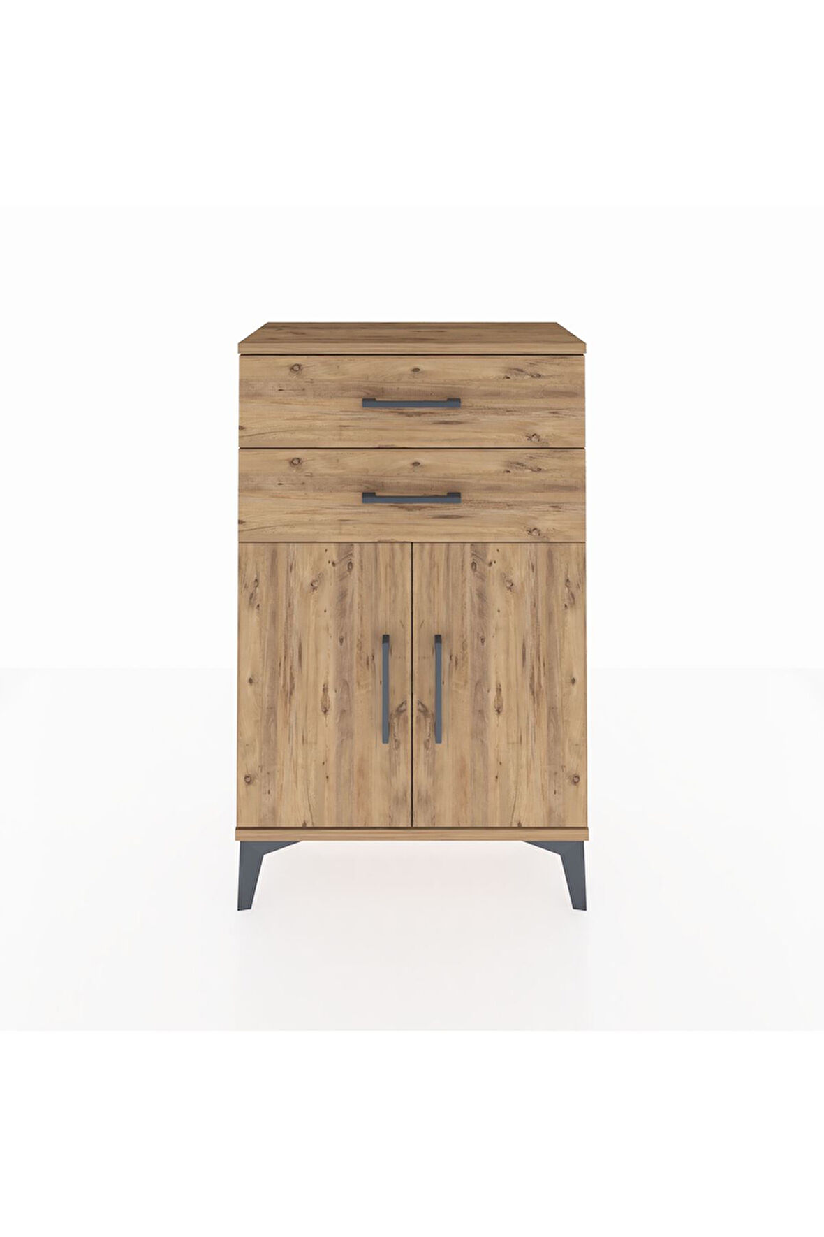 Arges Komodin Tek Raflı 2 Çekmeceli 2 Kapaklı 60x30x96 Çam-Çam