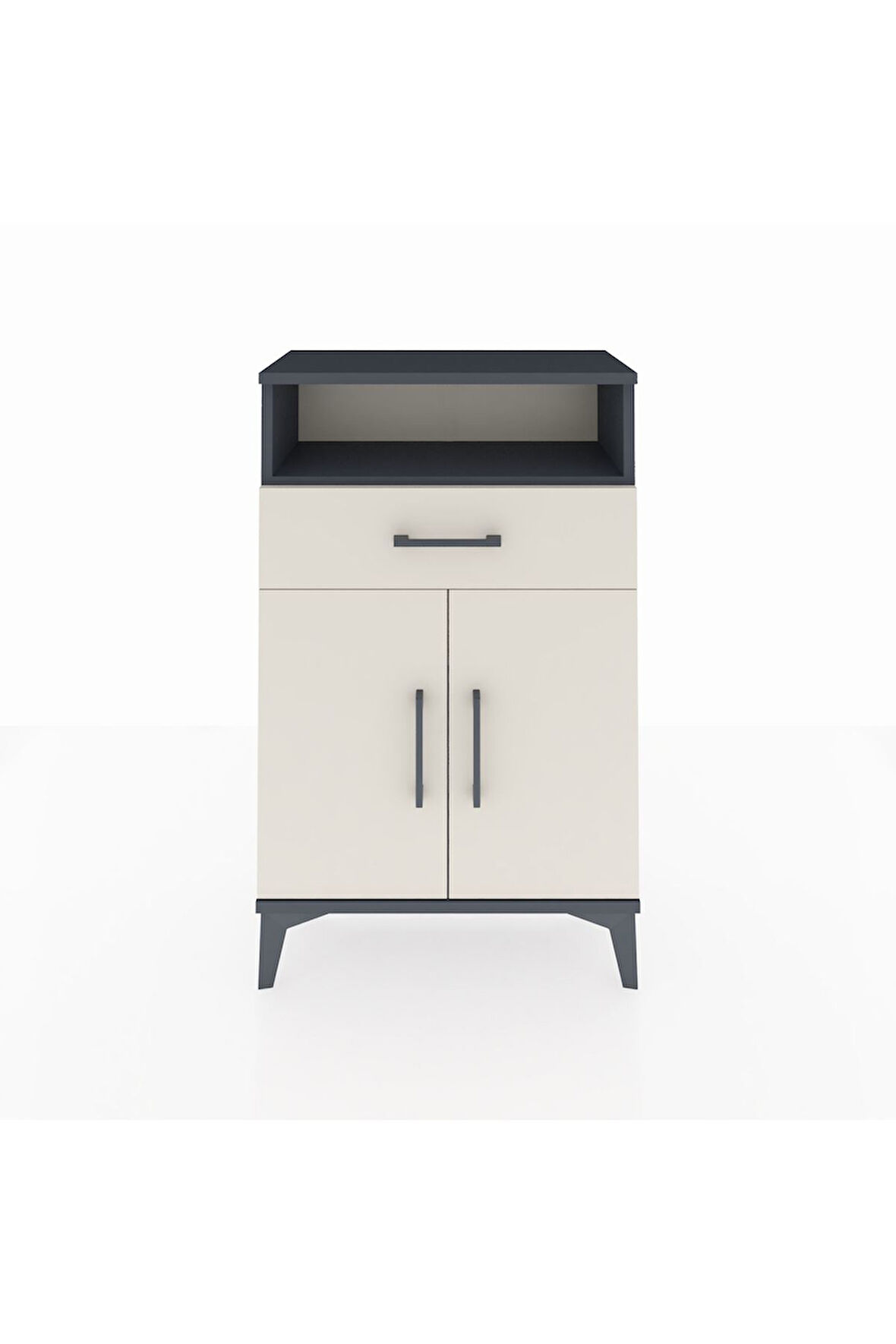 Arges Komodin 2 Raflı Tek Çekmeceli 2 Kapaklı 60x30x96 Antrasit-Aytaşı