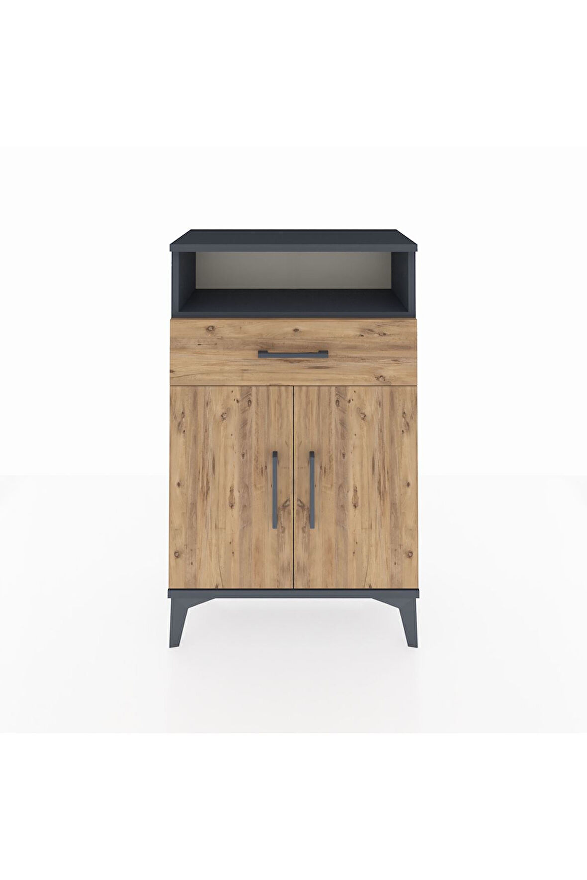 Arges Komodin 2 Raflı Tek Çekmeceli 2 Kapaklı 60x30x96 Antrasit-Çam