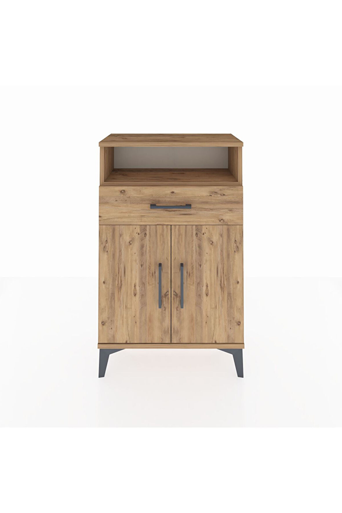 Arges Komodin 2 Raflı Tek Çekmeceli 2 Kapaklı 60x30x96 Çam-Çam