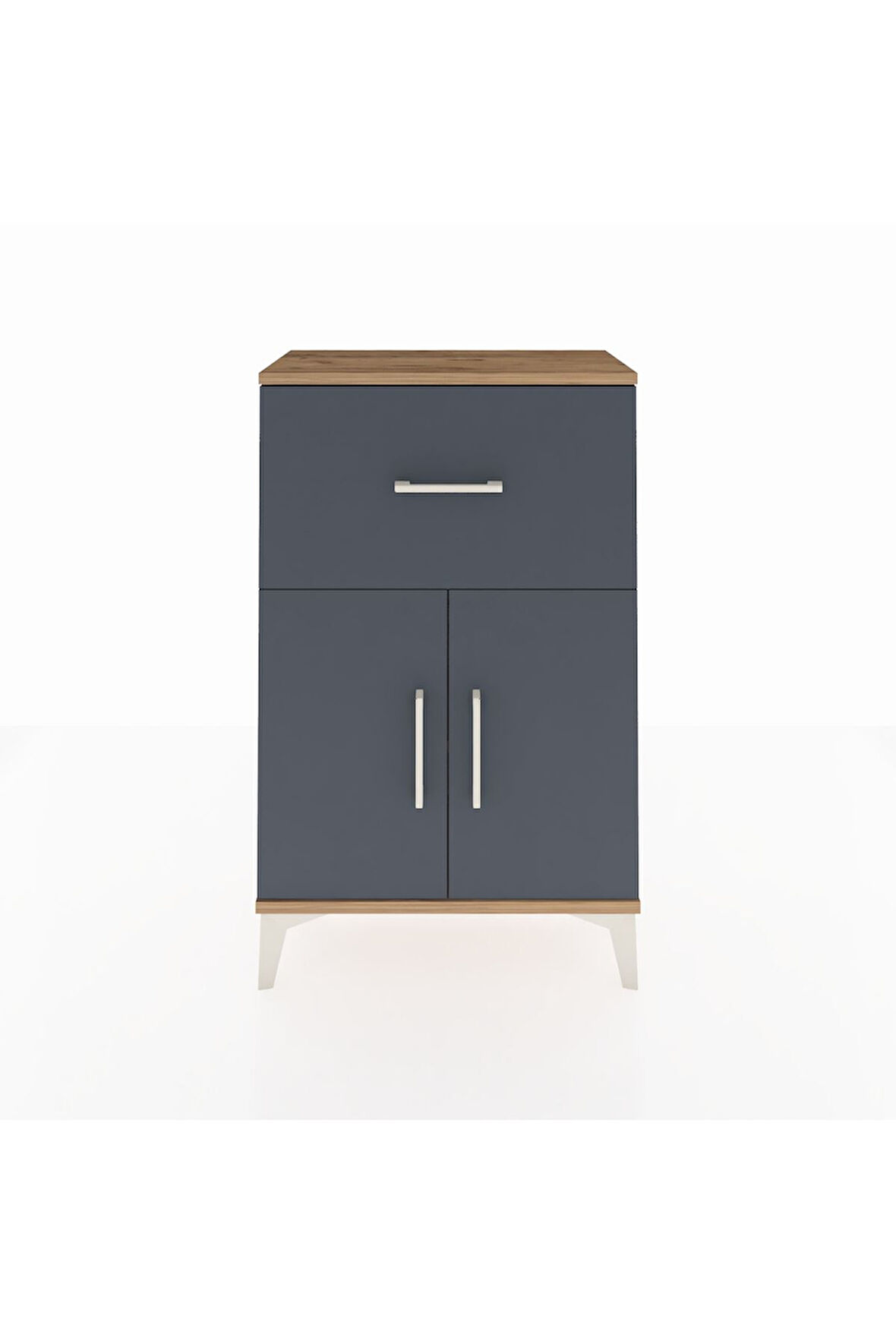 Arges Komodin Tek Raflı Tek Çekmeceli 2 Kapaklı 60x30x96 Çam-Antrasit