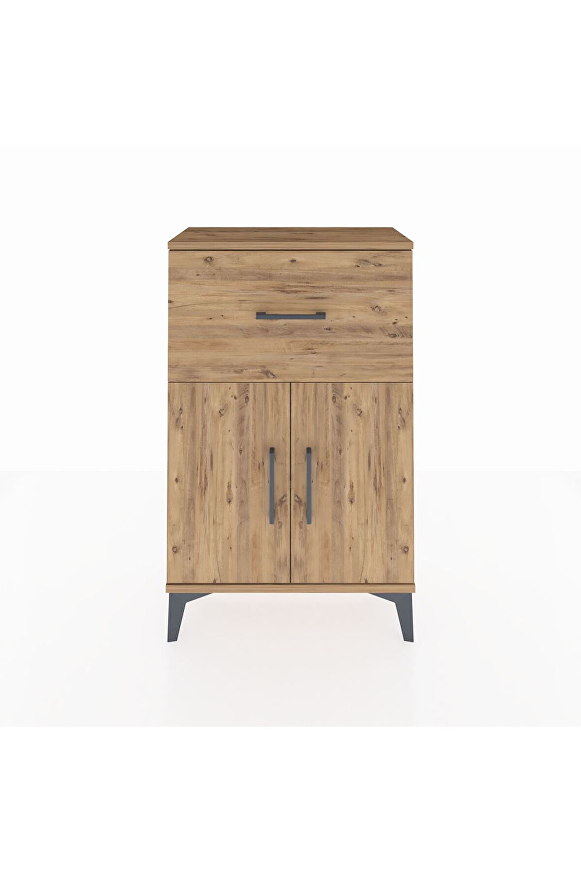 Arges Komodin Tek Raflı Tek Çekmeceli 2 Kapaklı 60x30x96 Çam-Çam