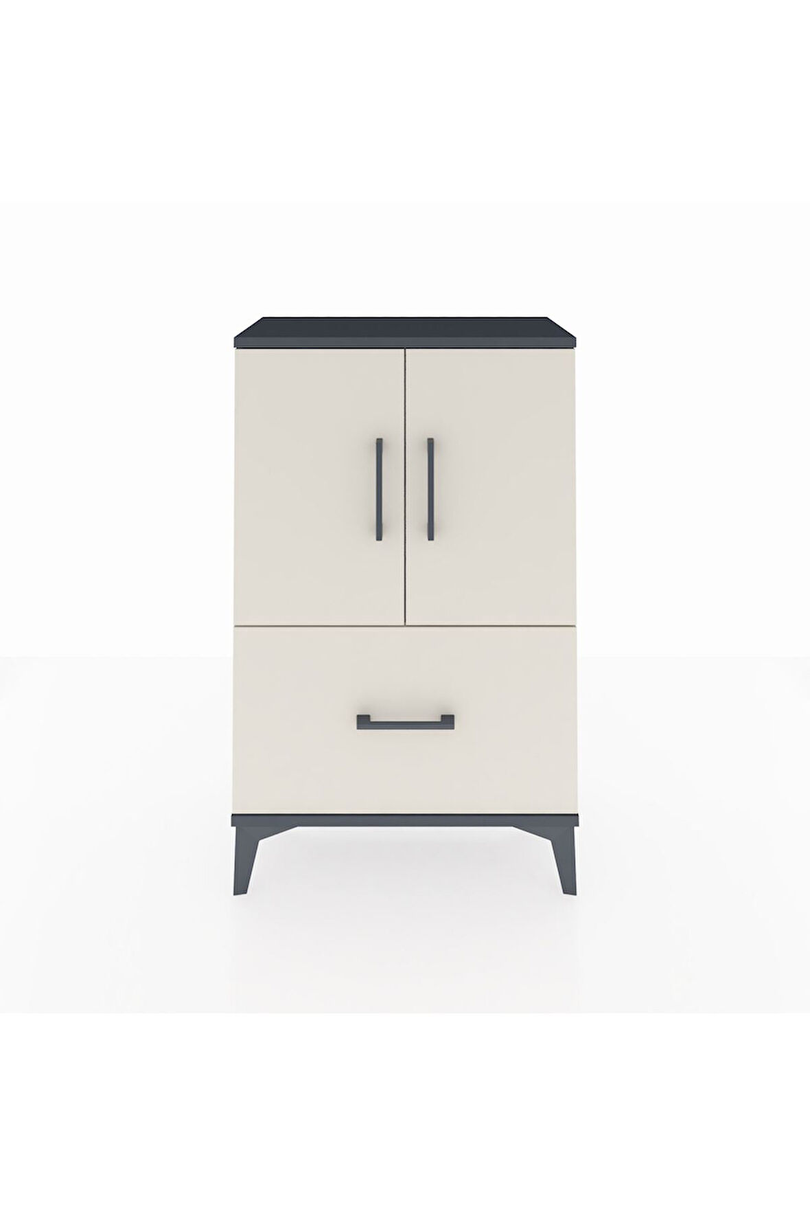 Arges Komodin 2 Raflı Tek Çekmeceli 2 Kapaklı 60x30x96 Antrasit-Aytaşı